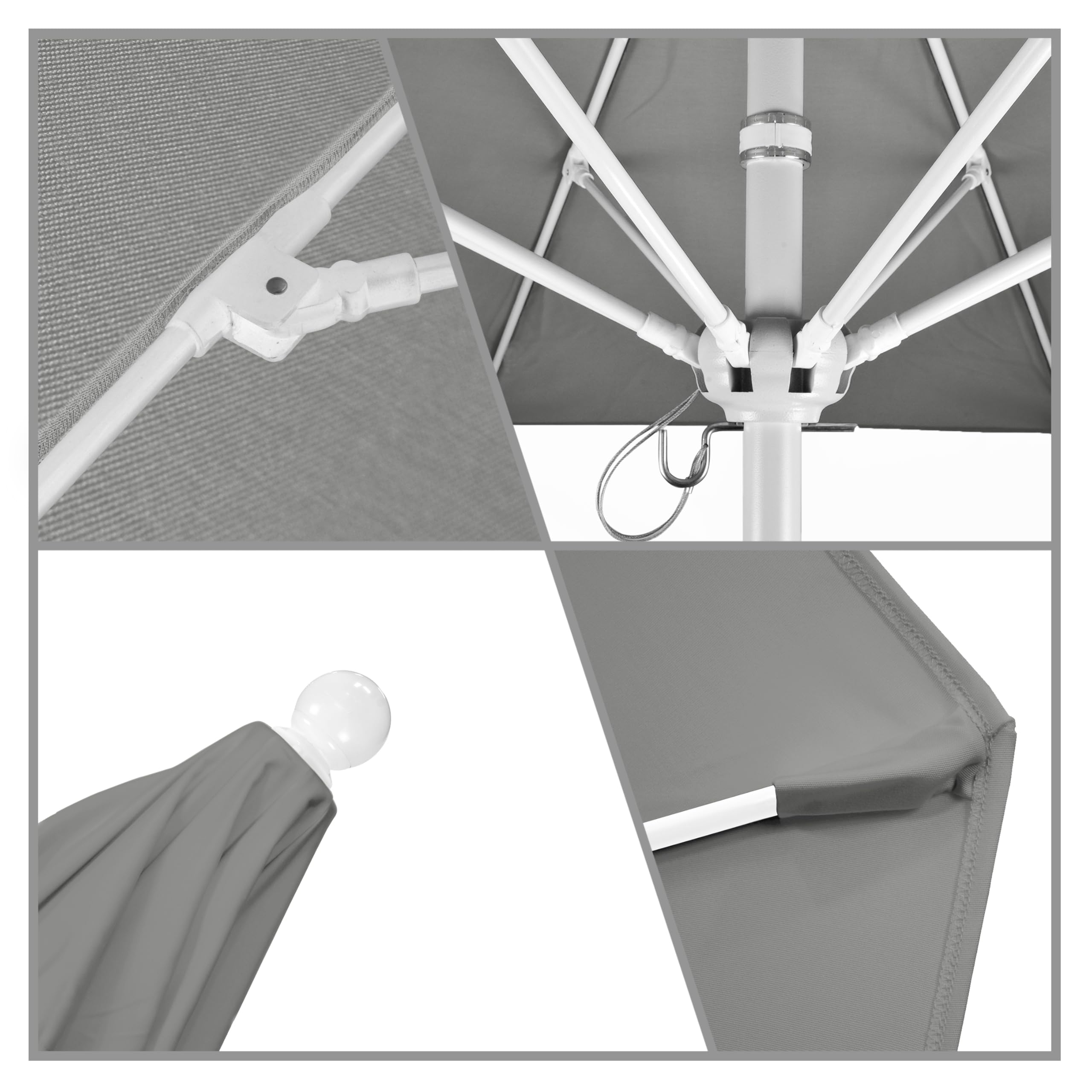 California Umbrella 9' Round Venture Series Commercial Grade Patio Umbrella - Push Open Pin Stop Mechanism - White Finish with Sunbrella Granite Fabric - Perfect for Outdoor Dining, Poolside Lounging & Backyard Relaxation