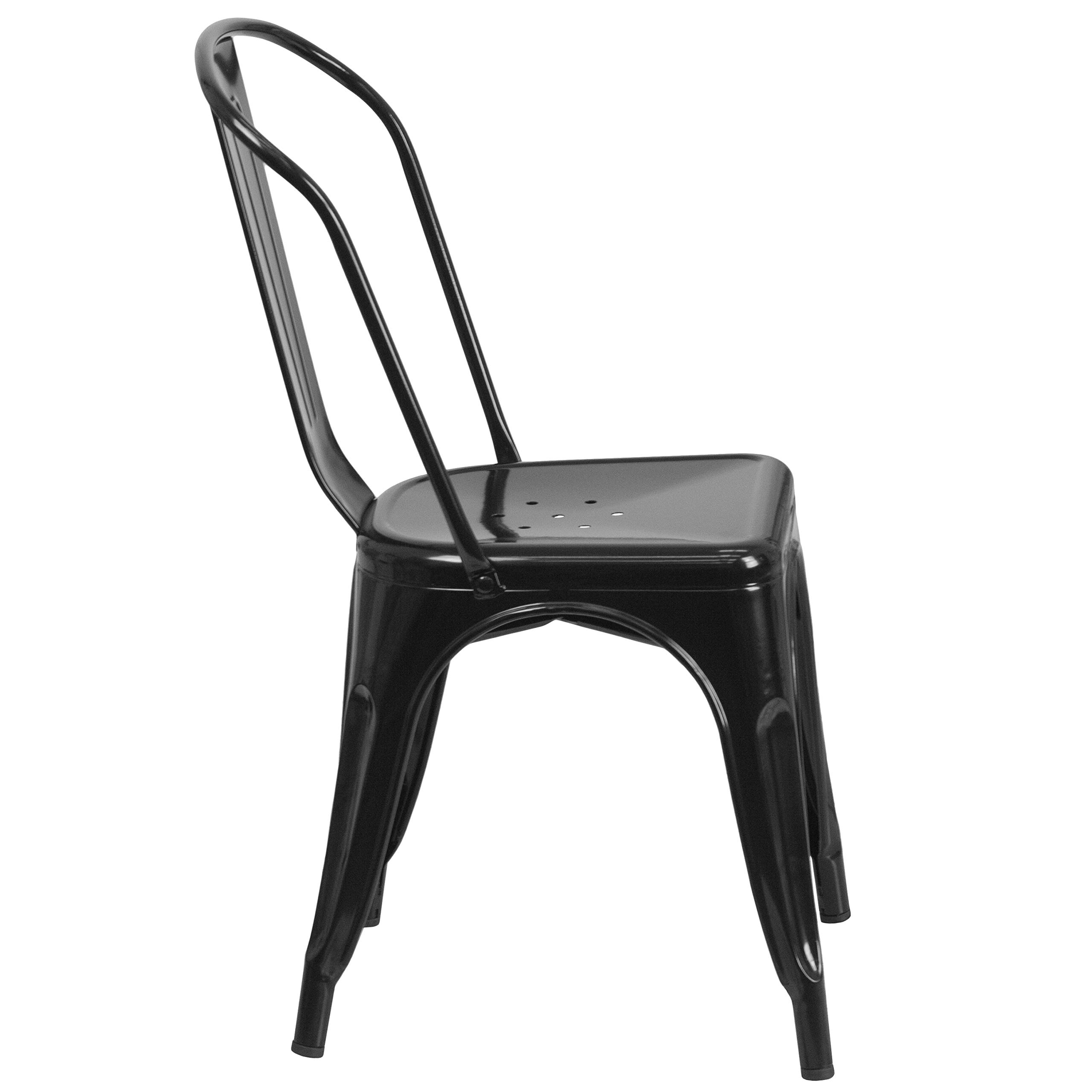 4 Pack Black Metal Stackable Chairs for Indoor & Outdoor Use - Heavy Duty Bistro & Restaurant Chairs for Dining, Patio, Cafe, and Commercial Spaces