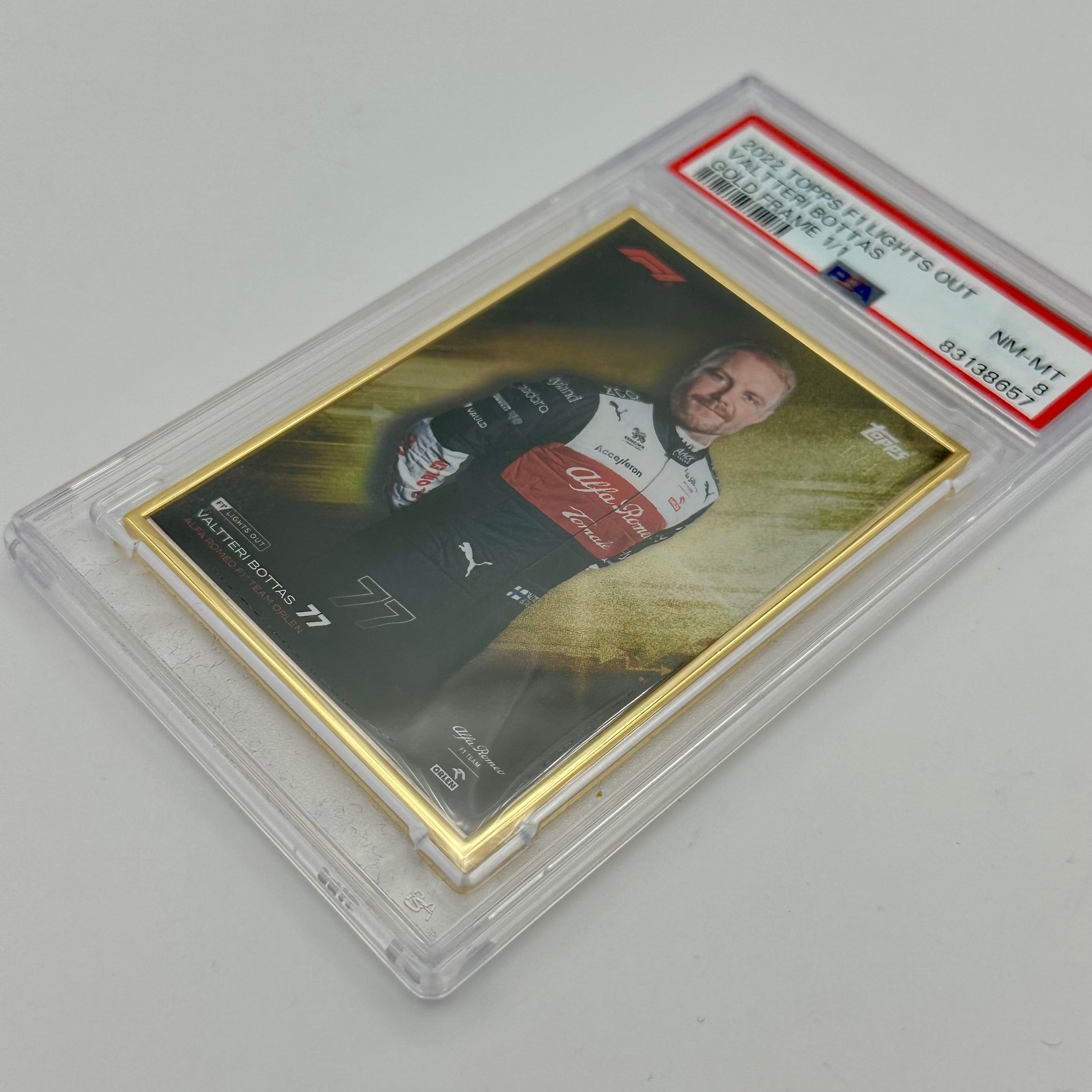 2022 Valtteri Bottas F1 Driver Gold Frame Collectible Card PSA 8 - Perfect for Motorsport Memorabilia Displays & Racing Fan Collections