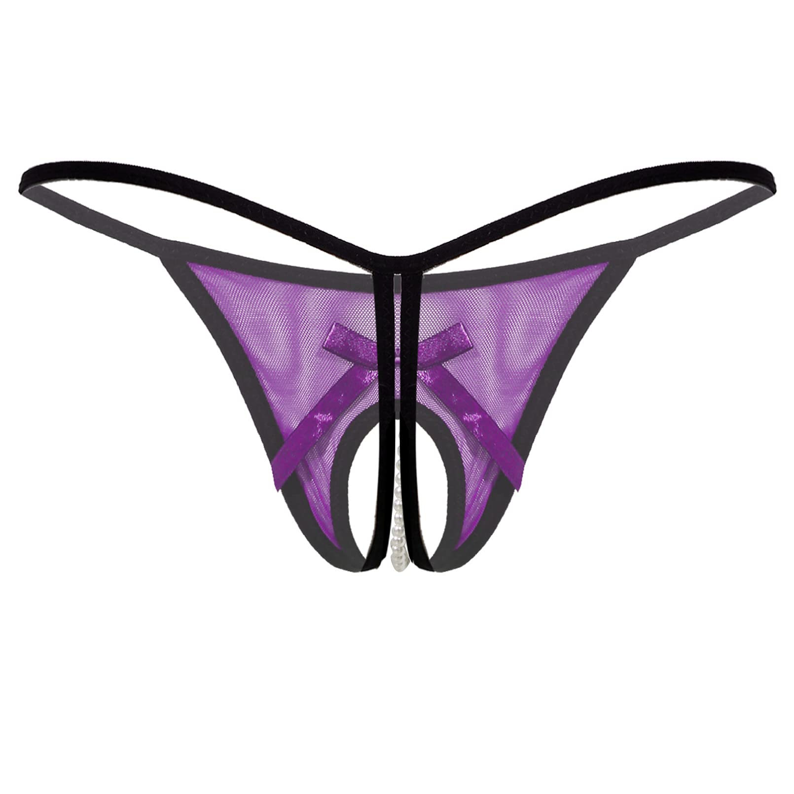 Sexy Hollow Out Mesh Sheer Pearl Underwear for Women - Micro Panties, Bikini Thong & G-String - Perfect for Massage, Lingerie & Sensual Occasions