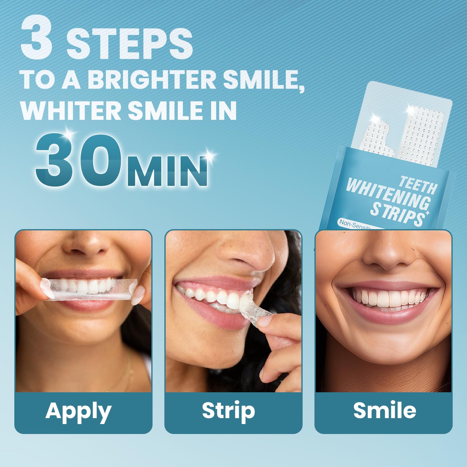 **42 Pcs Teeth Whitening Strips for Sensitive Teeth - Enamel Safe, Fast Results in 30 Minutes, Natural Whitening Strips for Home, Travel & Work - 21 Treatments, Mint Flavor | Brighten Your Smile for Weddings, Job Interviews & Special Occasions**