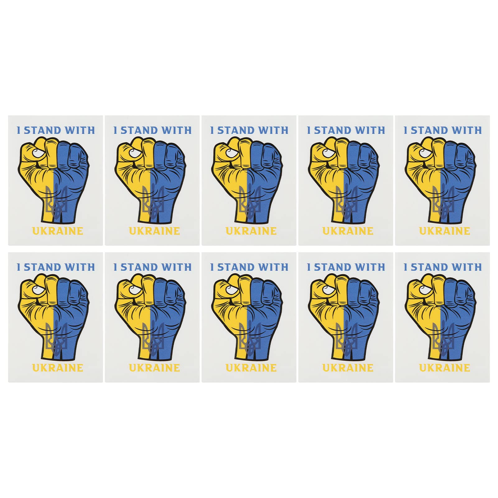 10Pcs PVC Sticker I Stand with Ukraine - Fist Shape 8x6cm Waterproof Decals for Car, Laptop, Bumper, Window - Indoor & Outdoor Use - Show Support for Ukraine