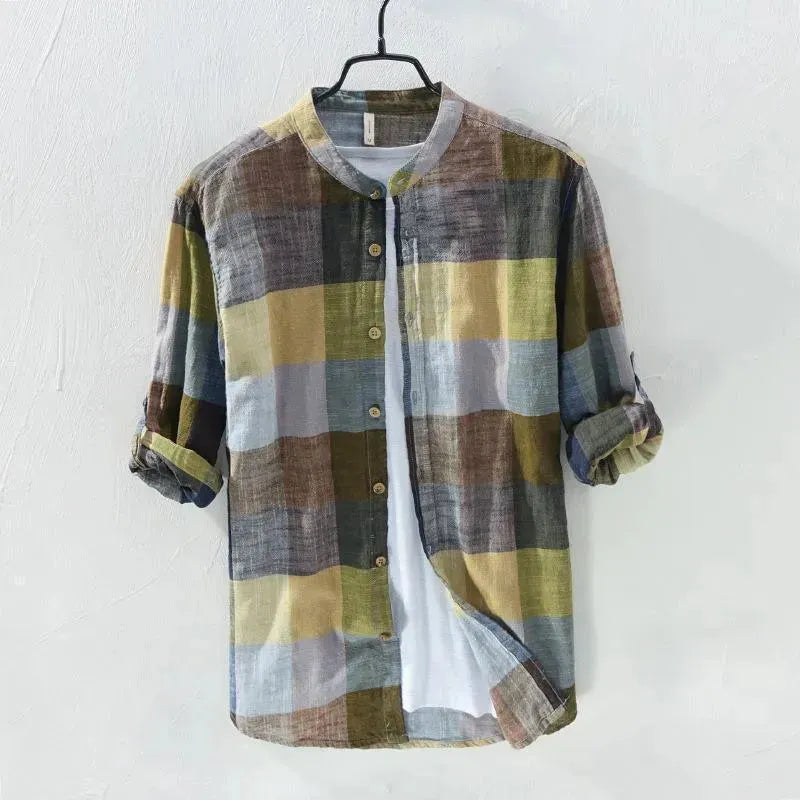 Stylish Men's Plaid Linen Shirts - Breathable Summer Casual Button Down Shirt for Outdoor Activities & Office Wear