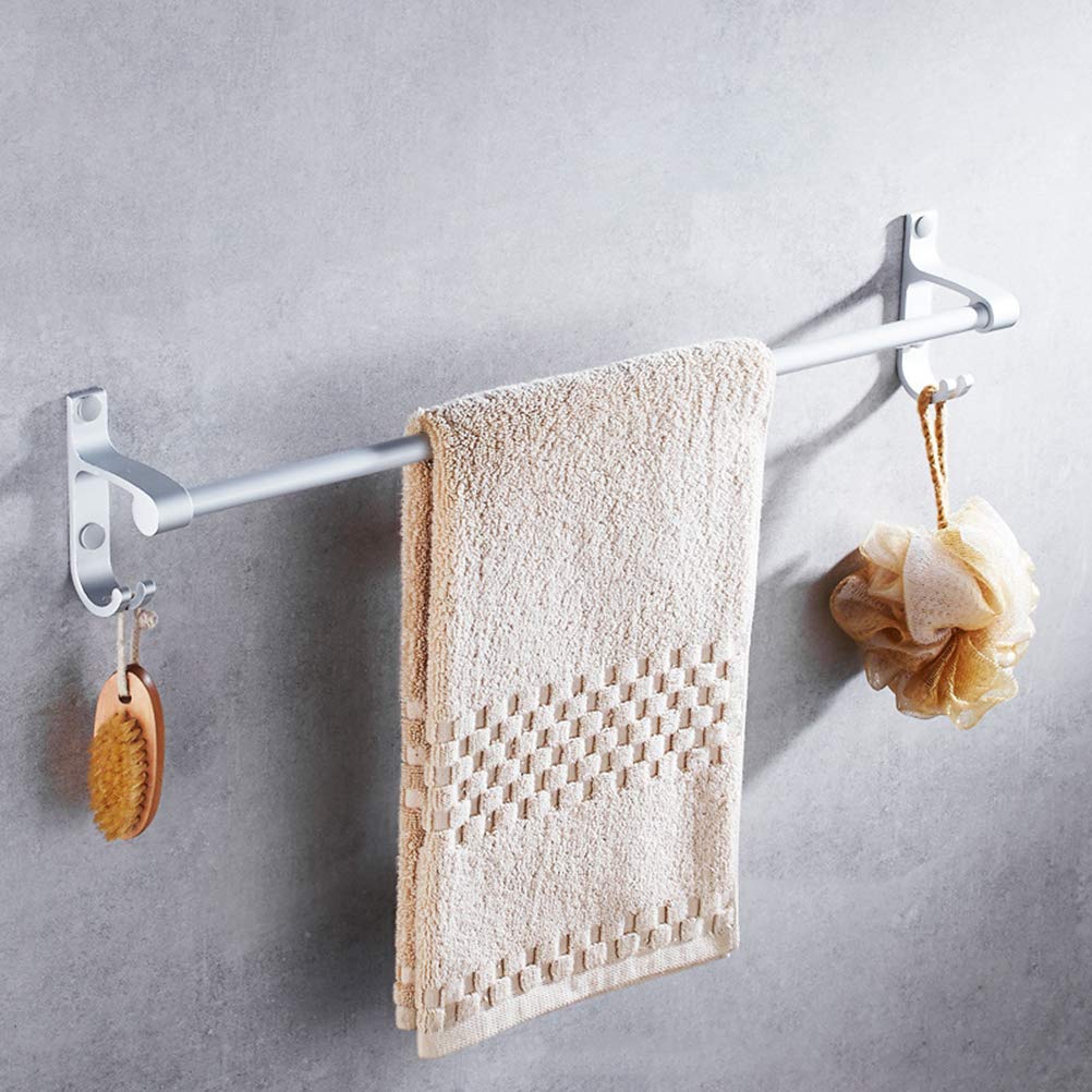 Stainless Steel Wall Mounted Towel Rack with Hooks - 48cm Bathroom Towel Bar & Shower Sponge Holder - Perfect for Bathroom, Spa, and Laundry Room Organization