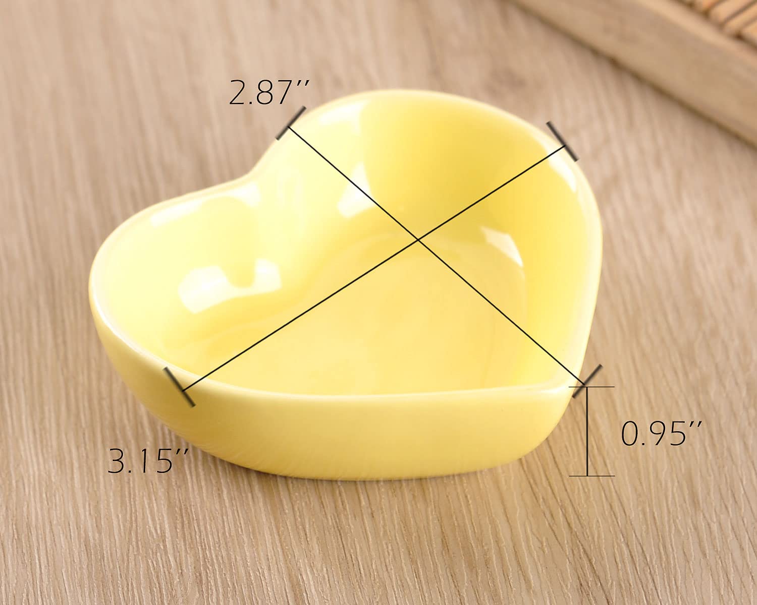 WHJY Yellow Heart-Shaped Ceramic Side Dish Bowls - Set of 6 | Contemporary Porcelain Condiment Dishes for Soy Sauce, Dipping & Seasoning | Perfect for Wedding, Birthday Parties & Home Dining Decor