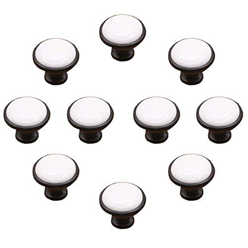 Vintage White Porcelain Ceramic Knobs - Set of 10 for Drawers, Cabinets & Wardrobes - Durable Zinc Alloy Kitchen Cupboard Handles - Perfect for Home Renovation & DIY Furniture Projects