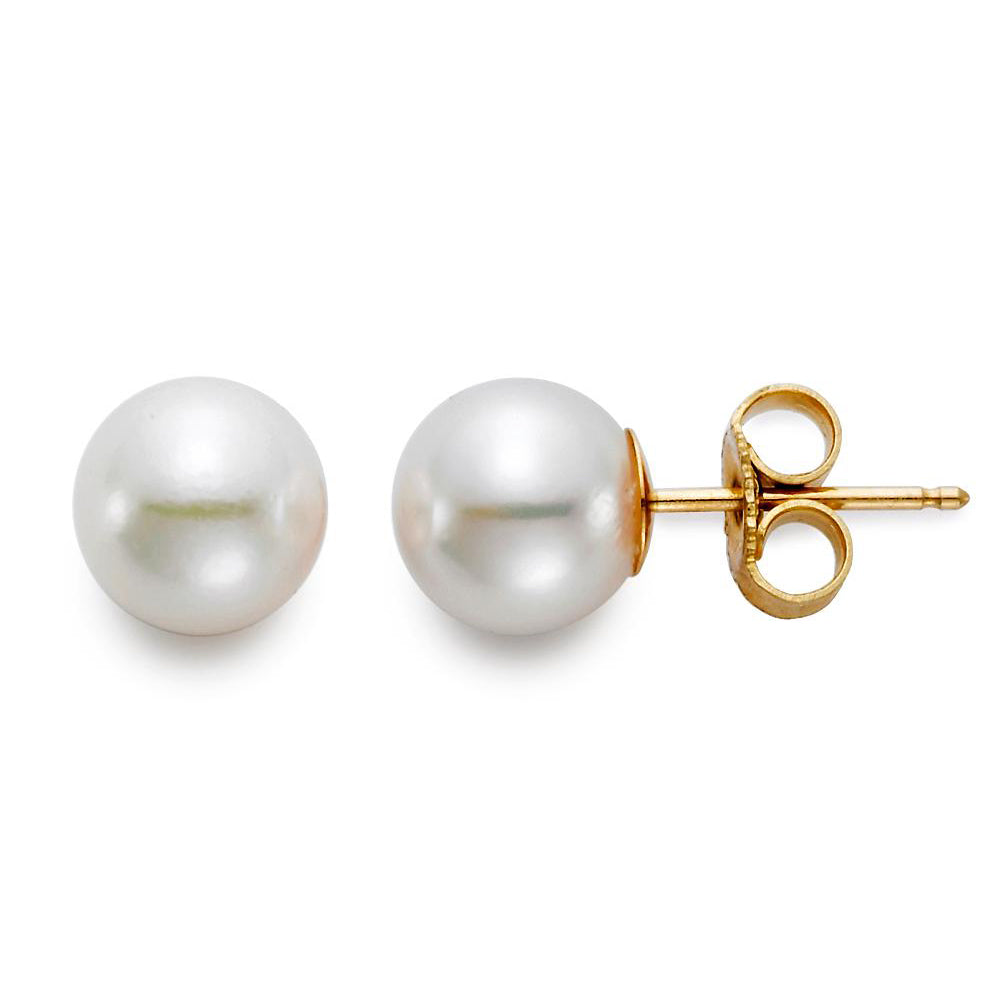 7.5-8mm AA Grade Akoya Pearl 18K Yellow Gold Stud Earrings - Elegant Jewelry for Women, Perfect for Weddings, Parties & Daily Wear