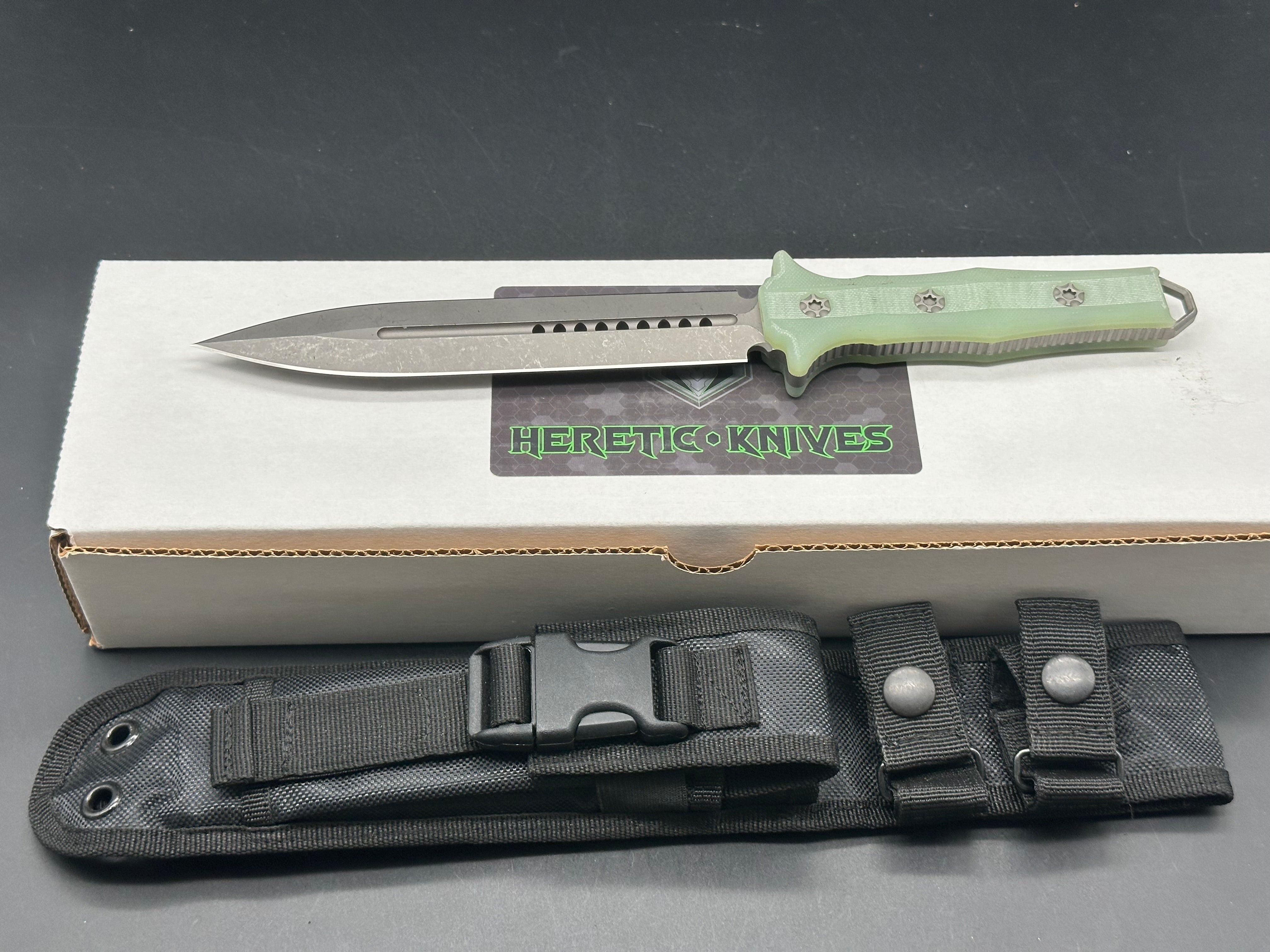 Heretic Knives Nephilim Fixed Blade Knife - Premium Natural Jade G10 Handle - Tactical Survival, Outdoor Camping & Hunting EDC Tool