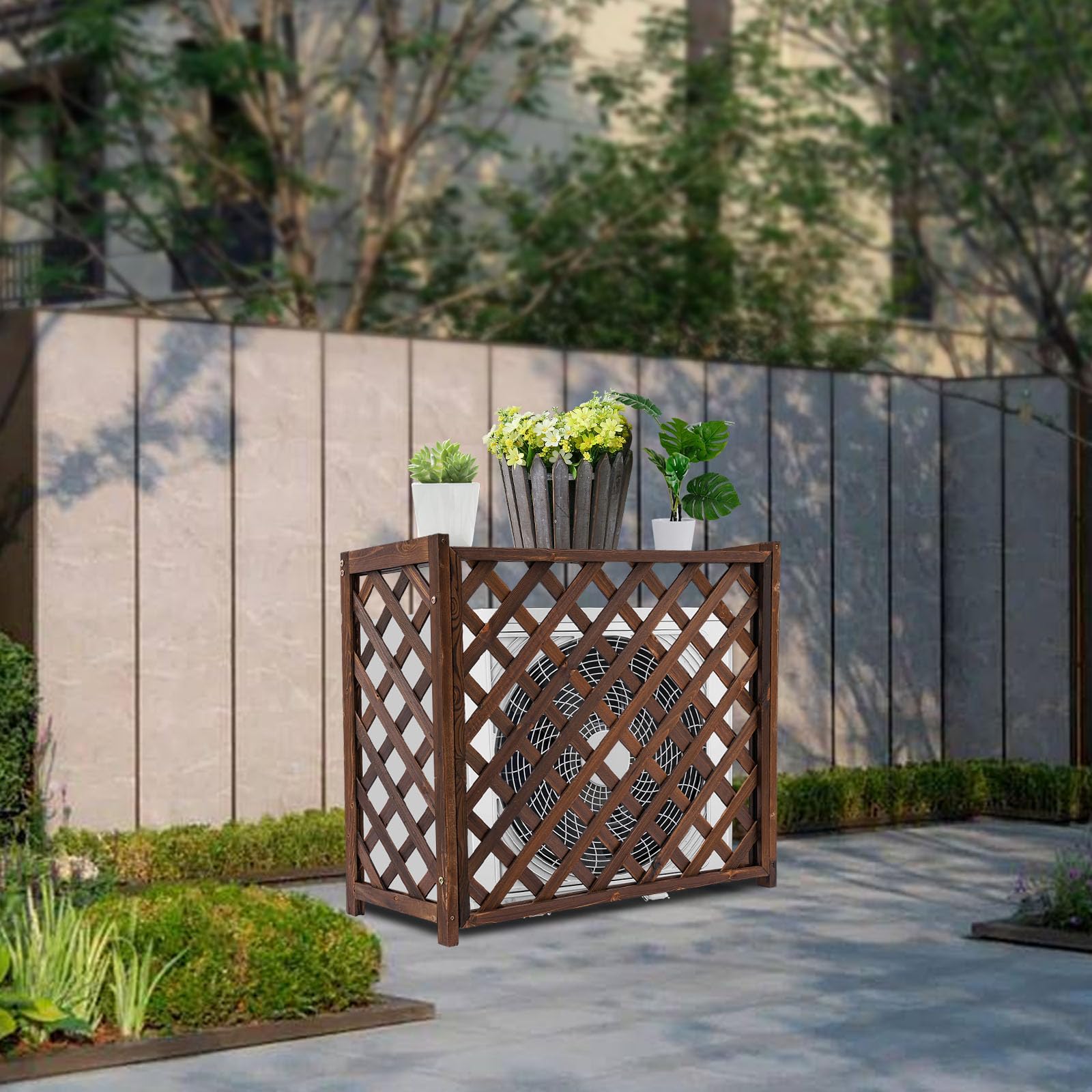 Wooden Air Conditioner Cover Fence - Outdoor AC Unit Privacy Screen for Home & Garden - Durable Weatherproof Decorative Fence for Backyard, Patio, and Side Yard Protection