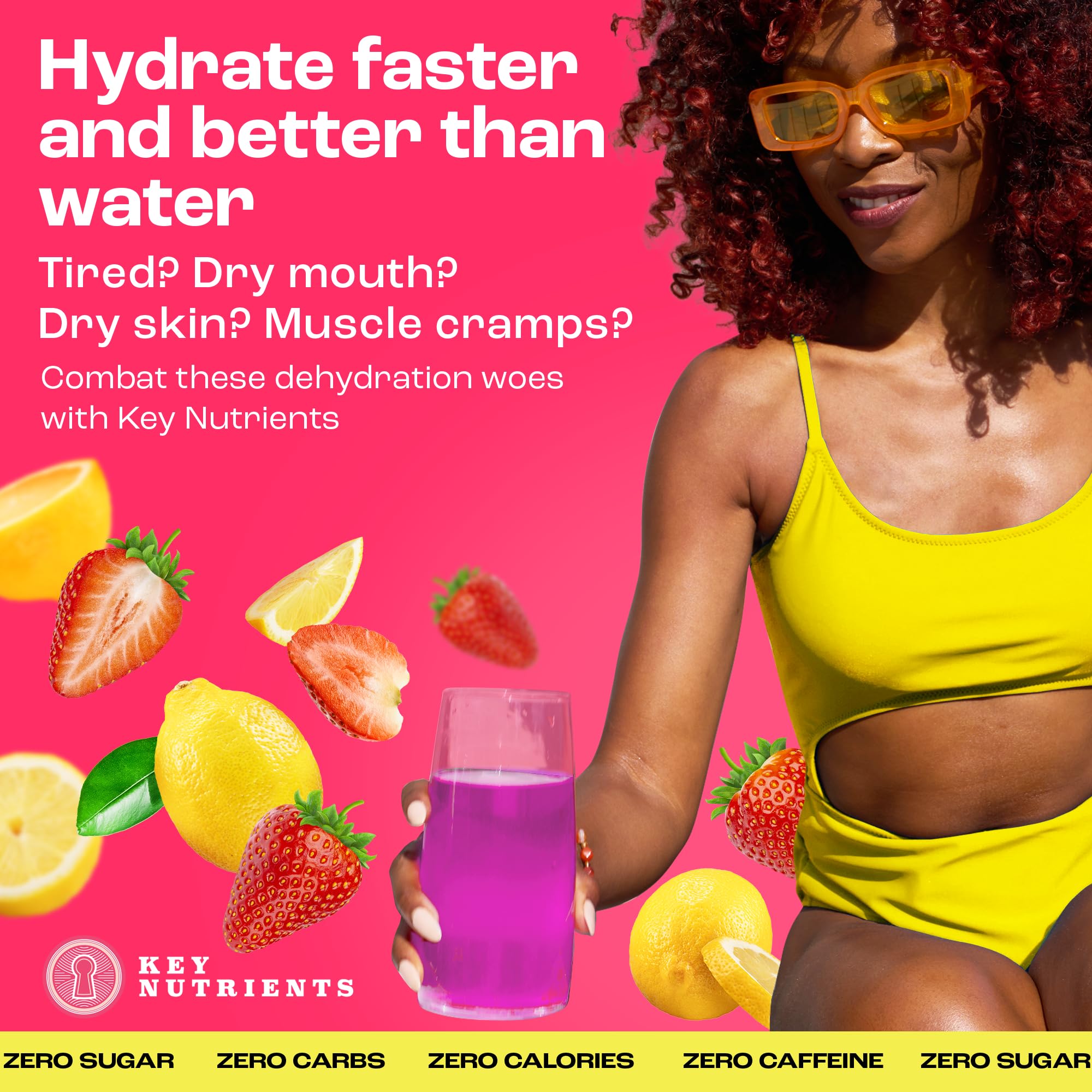KEY NUTRIENTS Sugar-Free Electrolyte Powder - Juicy Strawberry Lemonade Flavor | Keto, Gluten Free, Zero Calorie Hydration Supplement | 90 Servings | Made in USA | Perfect for Workouts, Travel & Daily Hydration