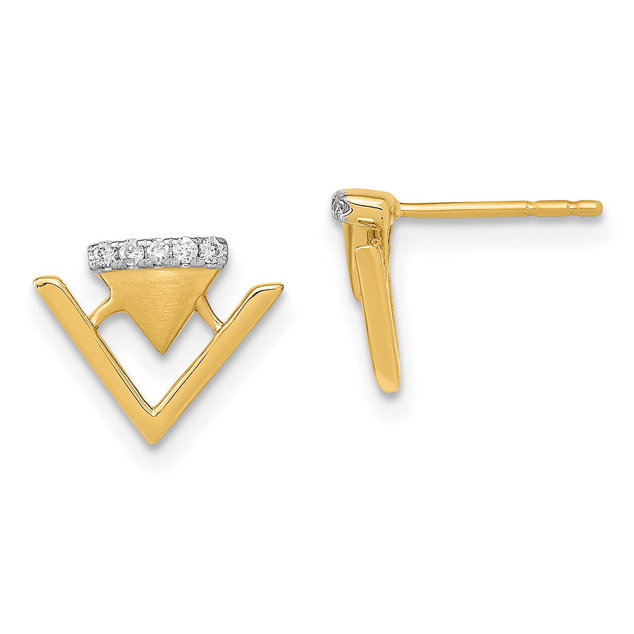 14k Yellow Gold Diamond Double Triangle Post Earrings for Women – Elegant Satin & Polished Stud Earrings for Everyday Wear, Parties & Special Occasions