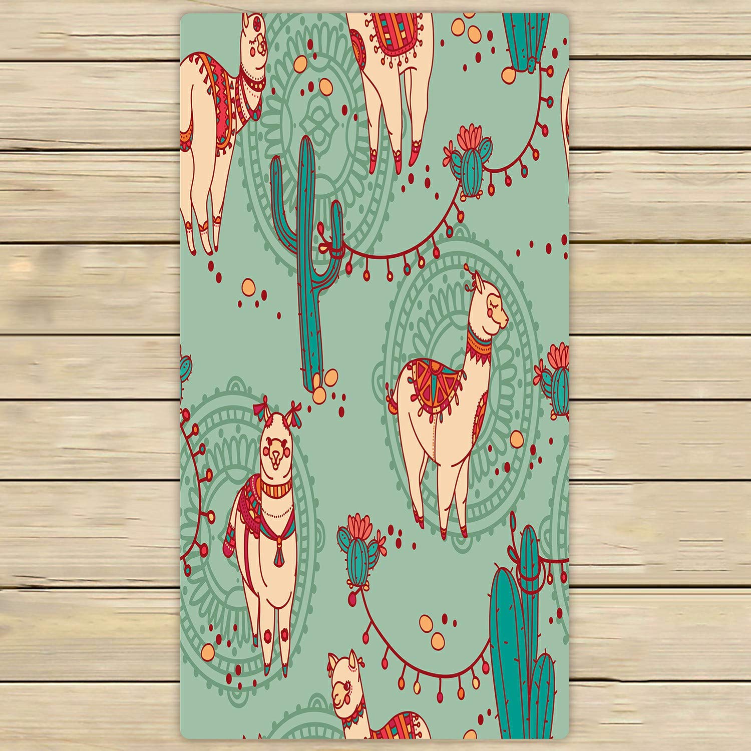 ECZJNT Boho Style Cute Doodle Alpaca & Cactus Beach Bath Towels - 30x56 Inch Soft Absorbent Shower Towel for Home, Spa, Outdoor Travel & Pool Use