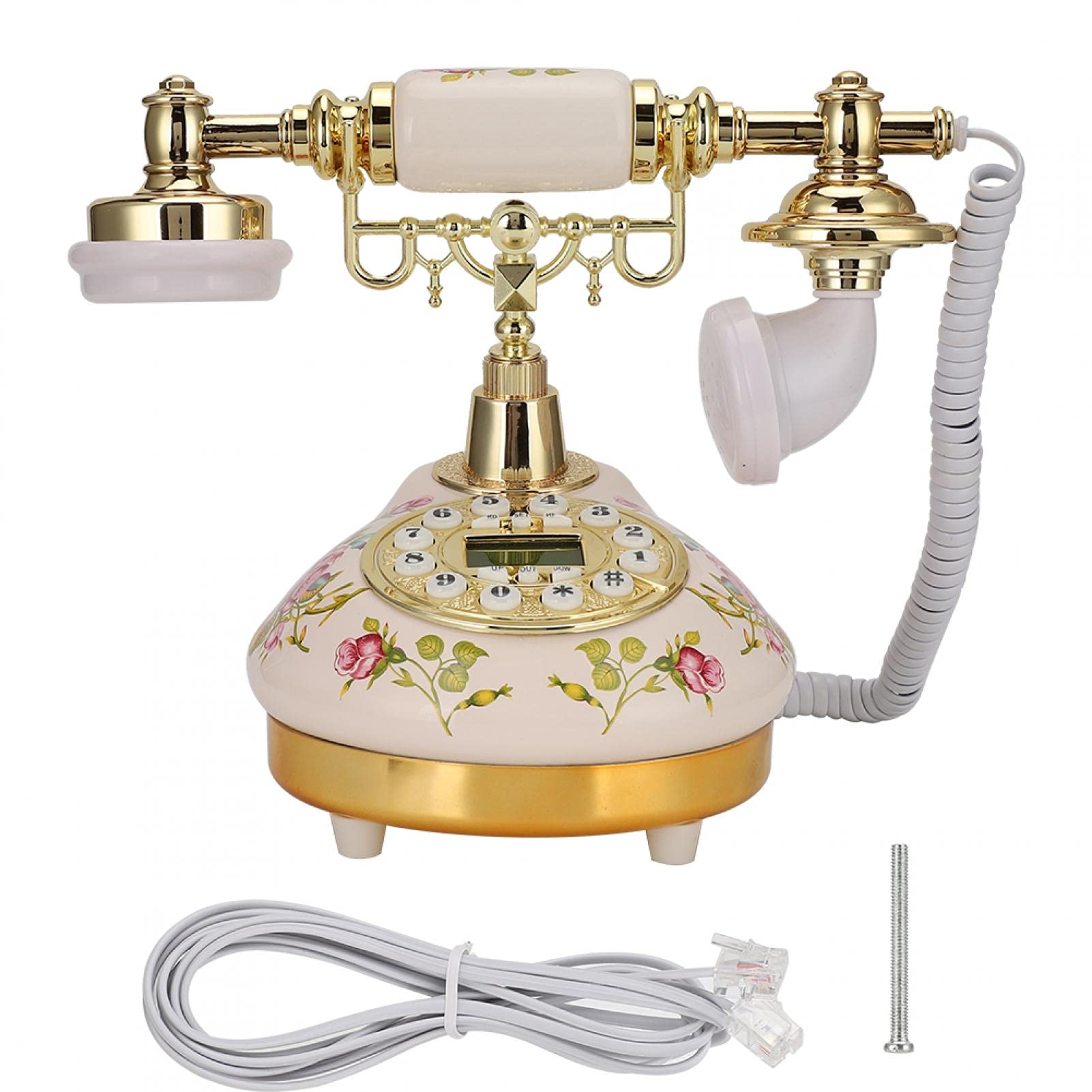 Vintage Ceramic Telephone MS-9100 - Retro European Rose Design with FSK/DTMF Automatic Detection | Perfect for Home Décor, Office Decor & Vintage Collectors