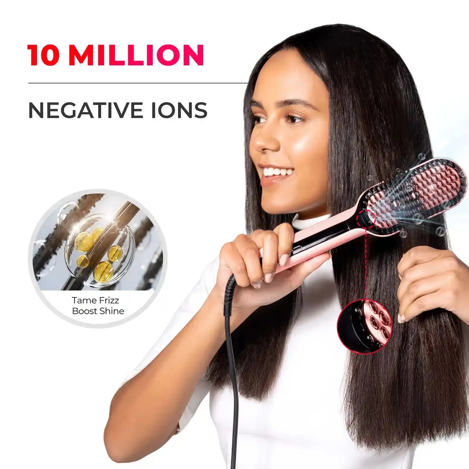 TYMO iONIC PLUS Pink Hair Straightener Brush - Professional Ionic Ceramic Flat Iron for Smooth & Shiny Hair at Home or Salon | Perfect for Styling, Frizz Control & Daily Use
