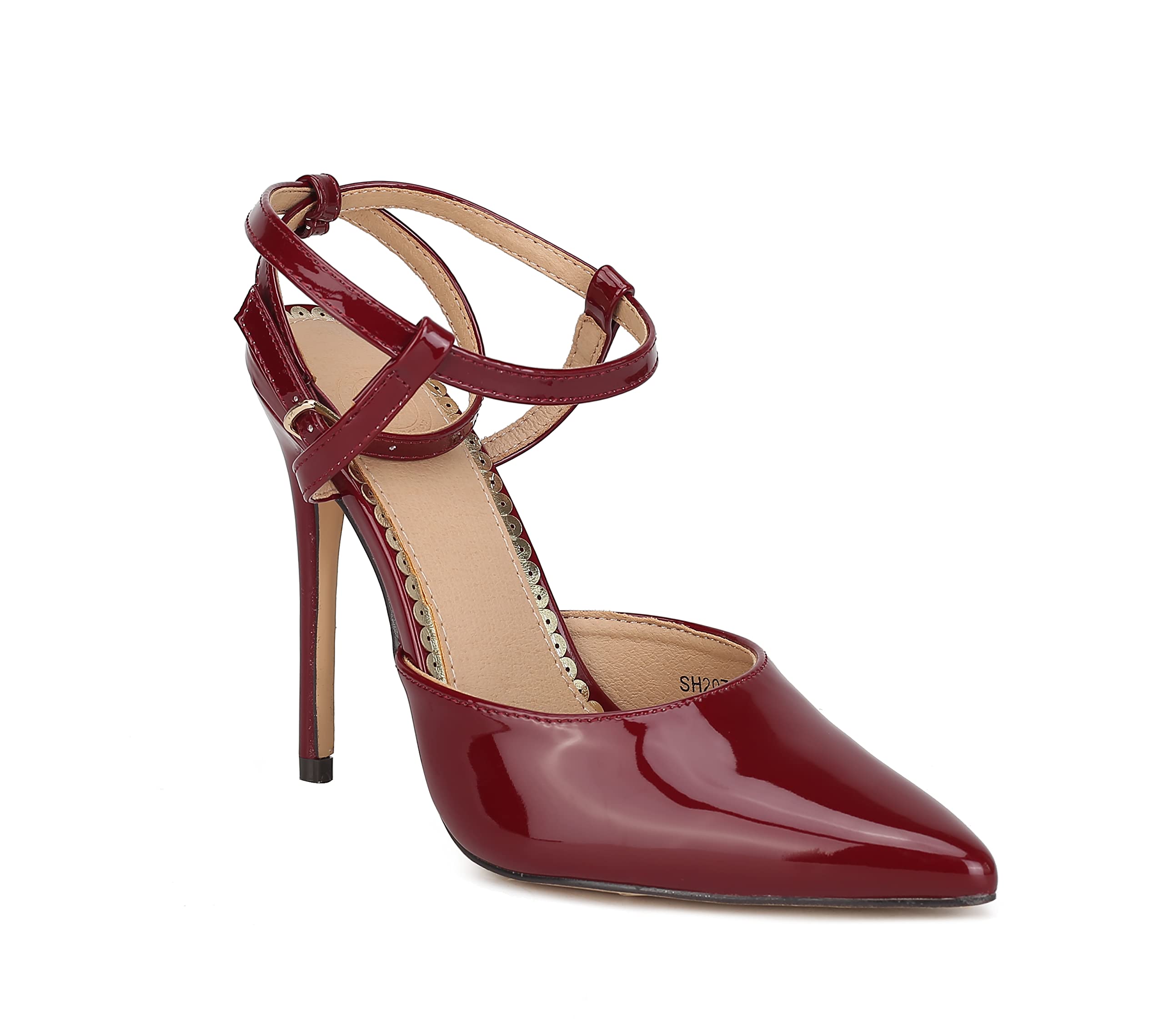 MKF Collection Women's Stiletto High Heels - Pointy Toe Ankle Strap Pumps with 4 Inch Heel for Party, Wedding & Evening Events