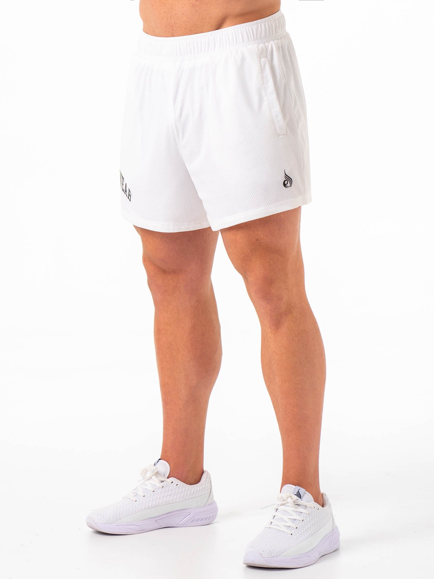 Men's White Collegiate Mesh Athletic Shorts - Comfortable & Breathable for Running, Gym, and Casual Wear