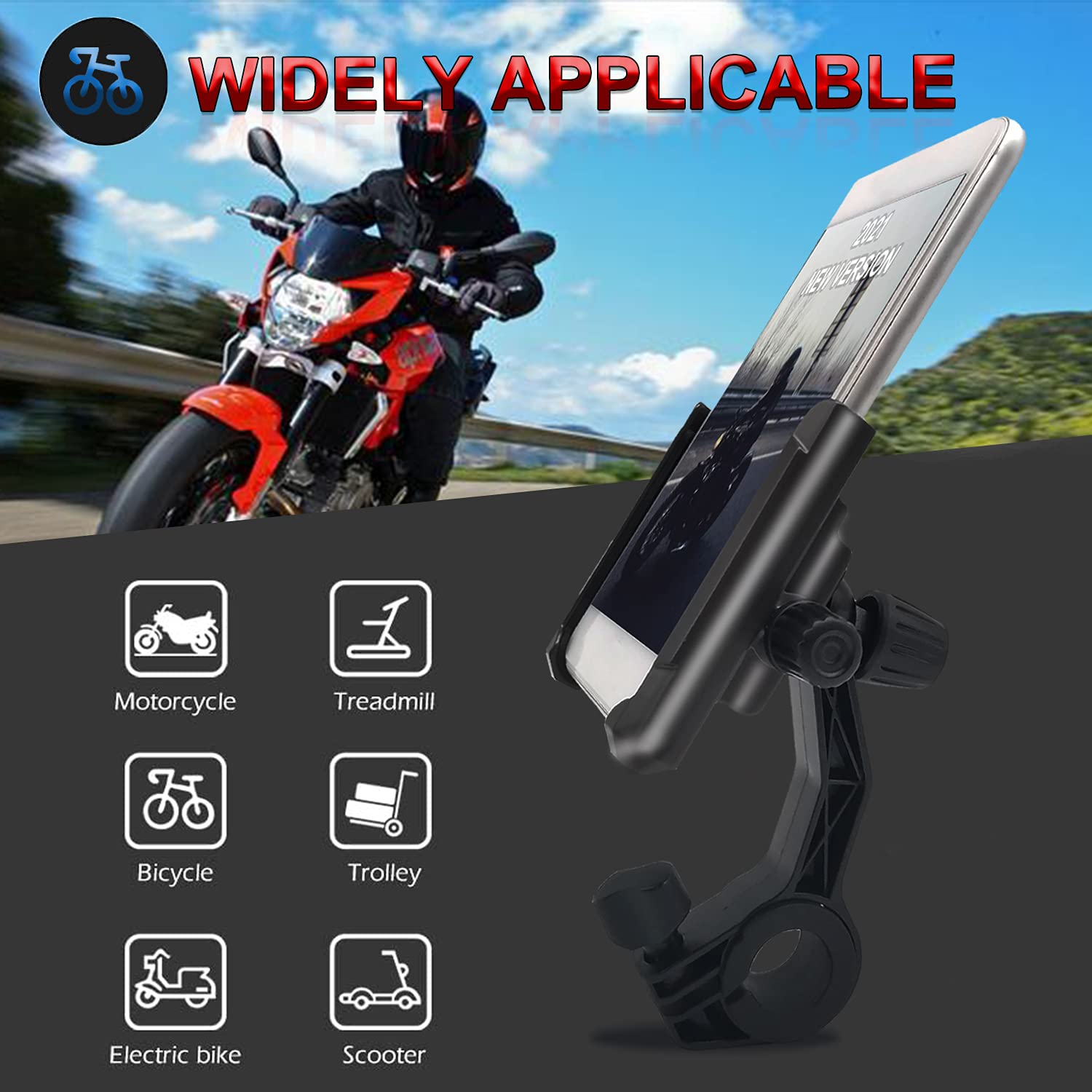 **VITILAN Upgraded Universal Bike Phone Mount - Anti-Shake, 360° Rotatable, Adjustable Smartphone Holder for iPhone, Samsung, GPS Devices (4-7.2 inches) - Perfect for Cycling, Commuting & Outdoor Adventures (Black)**