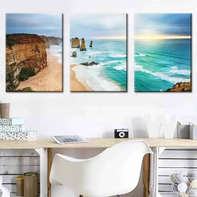 3-Piece Seaside Beach Canvas Wall Art Set - Framed 50x70cm High Quality Print - 100% Australian Made - Ready to Hang - Perfect for Living Room, Bedroom & Coastal Home Decor