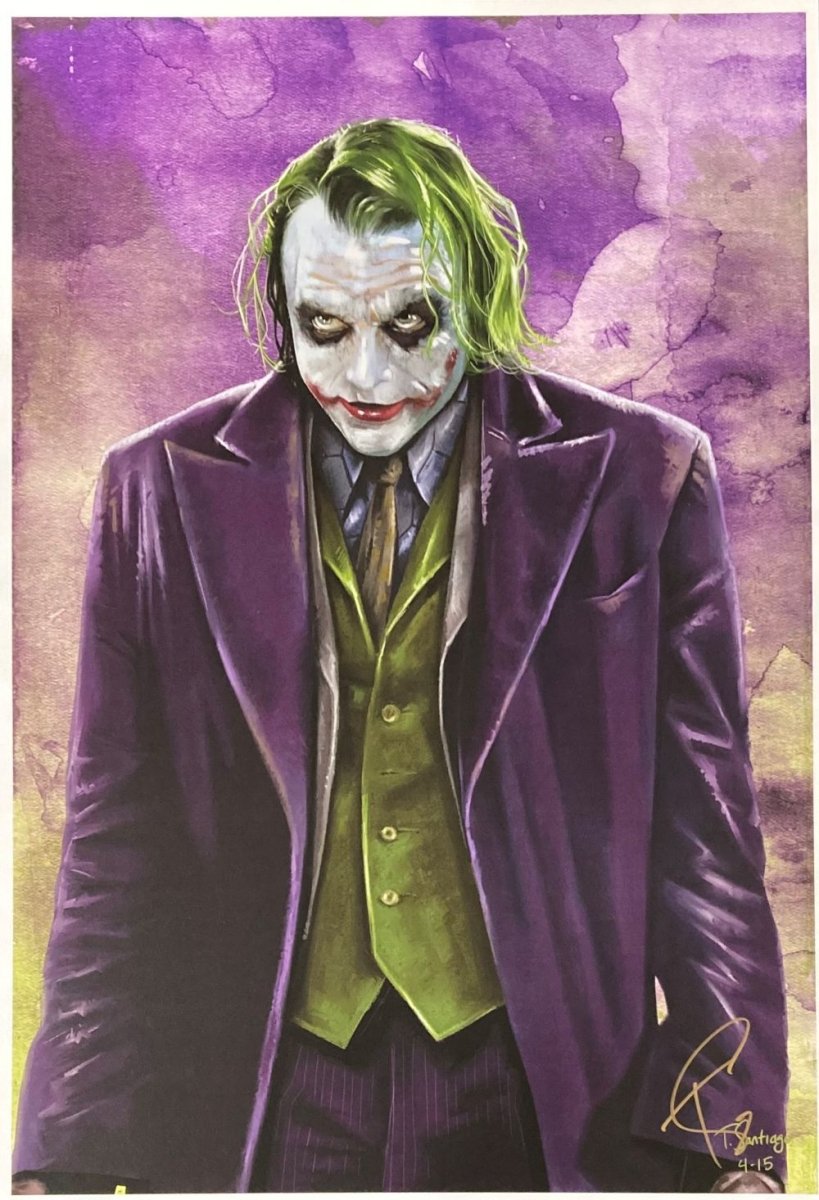 Heath Ledger Joker 13x19 Lithograph Signed by Tony Santiago - Perfect for Movie Memorabilia Collectors & Batman Fans