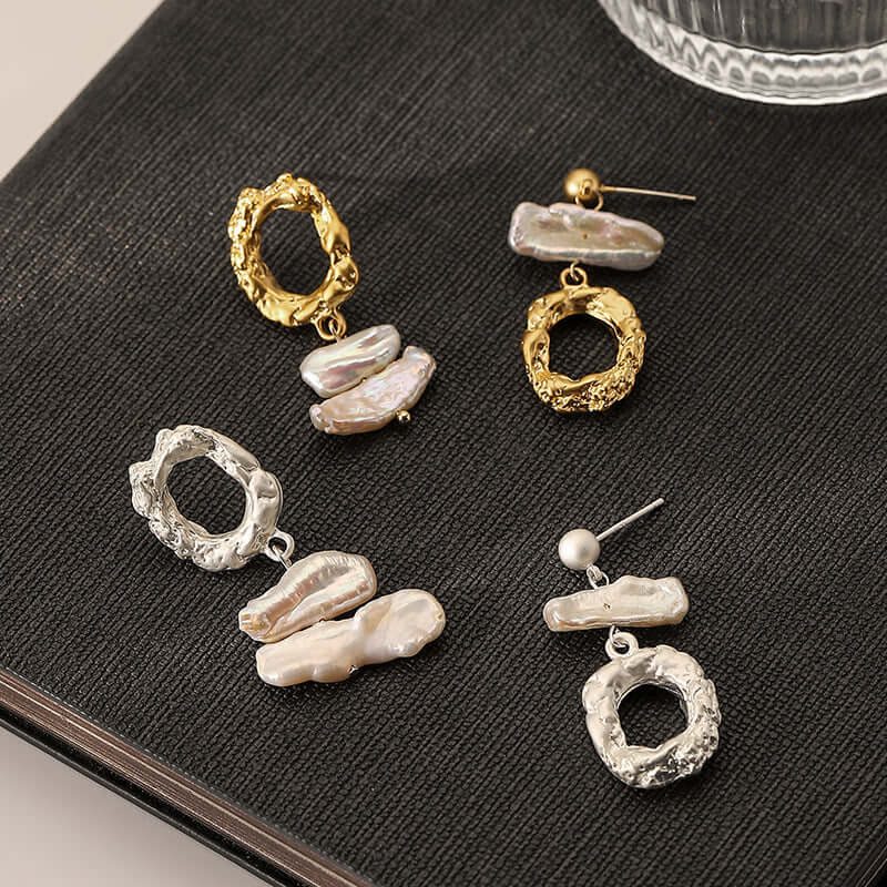 Elegant Asymmetric French Freshwater Pearl Drop Earrings for Women | DMS182 | Perfect for Weddings, Parties & Special Occasions