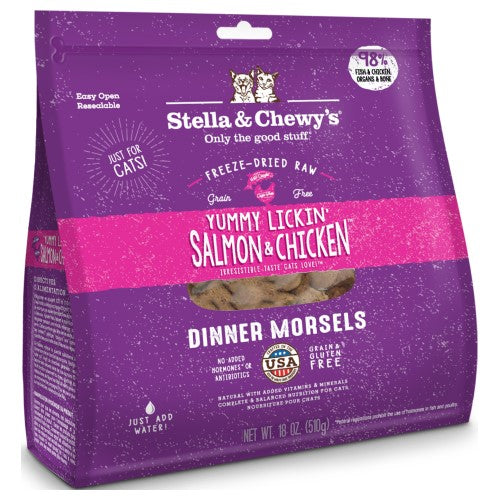 Stella & Chewy's Freeze Dried Cat Food Dinner Morsels - Yummy Lickin’ Salmon & Chicken Recipe (2 Sizes) | High Protein Grain-Free Cat Treats for Indoor & Outdoor Cats | Perfect for Training, Rewards & Mealtime Toppers