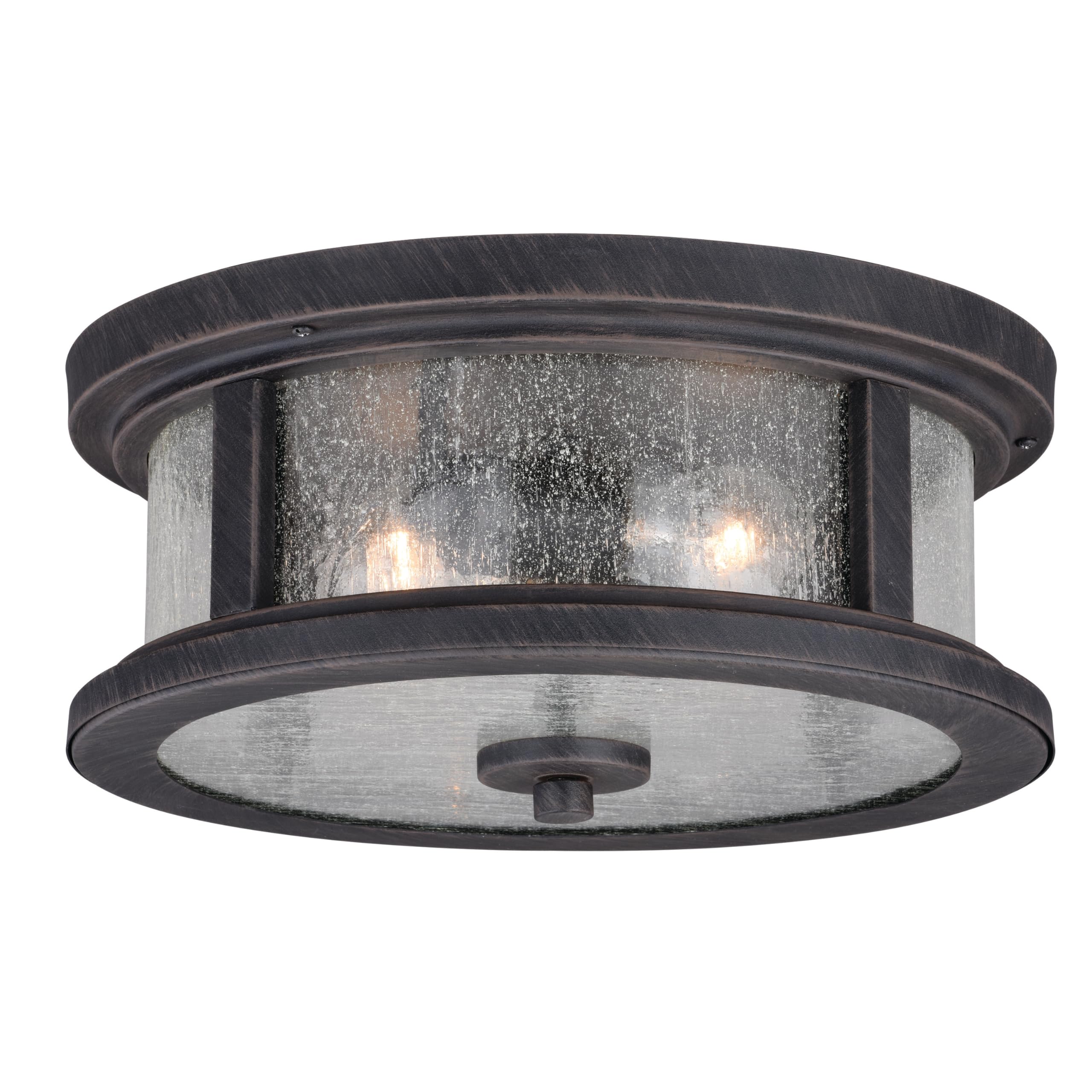 VAXCEL Cumberland Bronze Rustic Round Outdoor Flush Mount Ceiling Light with Clear Glass - Perfect for Porch, Patio, Garage & Entryway Lighting
