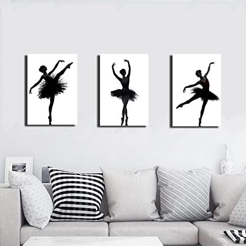 TY-pic2020 Ballet Girl Canvas Painting - Set of 3 Black and White Ballet Dancers Wall Art (11.8x15.75 Inches) for Yoga Room, Girls Bedroom Decor, Women's Home Decor - Perfect for Dance Studios, Nursery Rooms & Gift Ideas