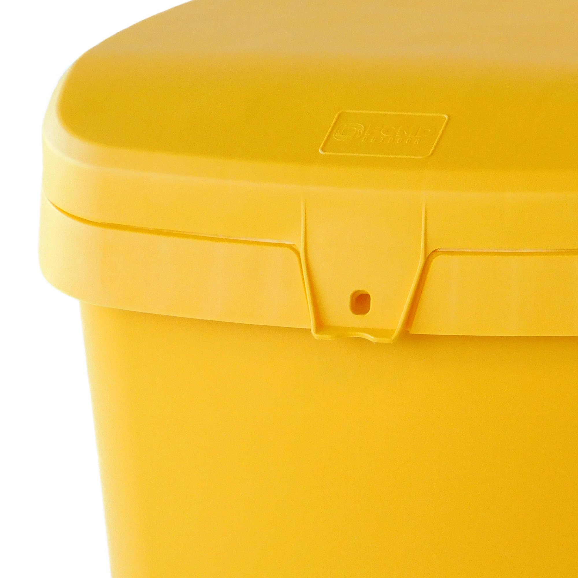 FCMP Outdoor 31 Gallon Heavy-Duty Salt & Sand Storage Box - Weatherproof Deck Container for Patio, Yard & Garage - Bright Yellow for High Visibility - Ideal for Winter Salt Storage & Summer Sand Organization