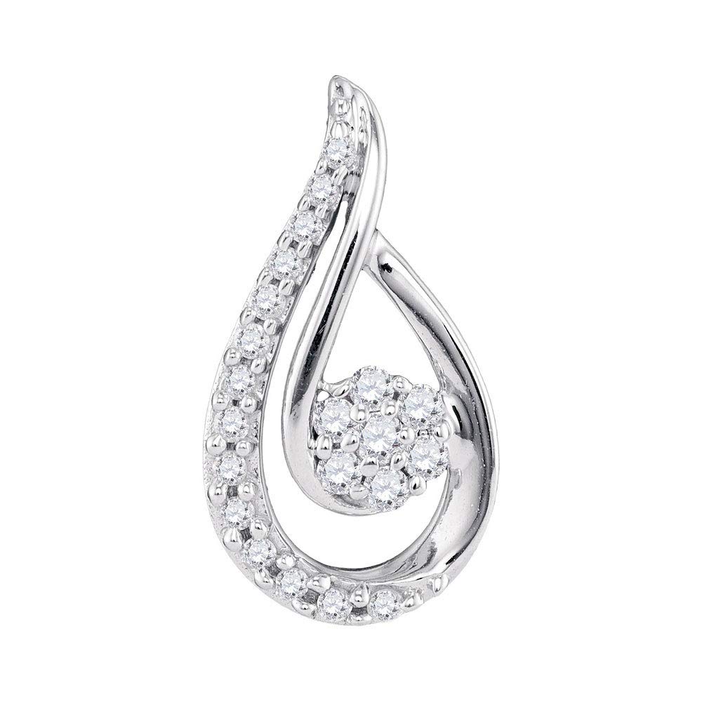 10Kt White Gold Women's Round Diamond Teardrop Cluster Pendant Necklace - 1/4 CTTW, Elegant Gift for Anniversary, Valentine's Day & Special Occasions