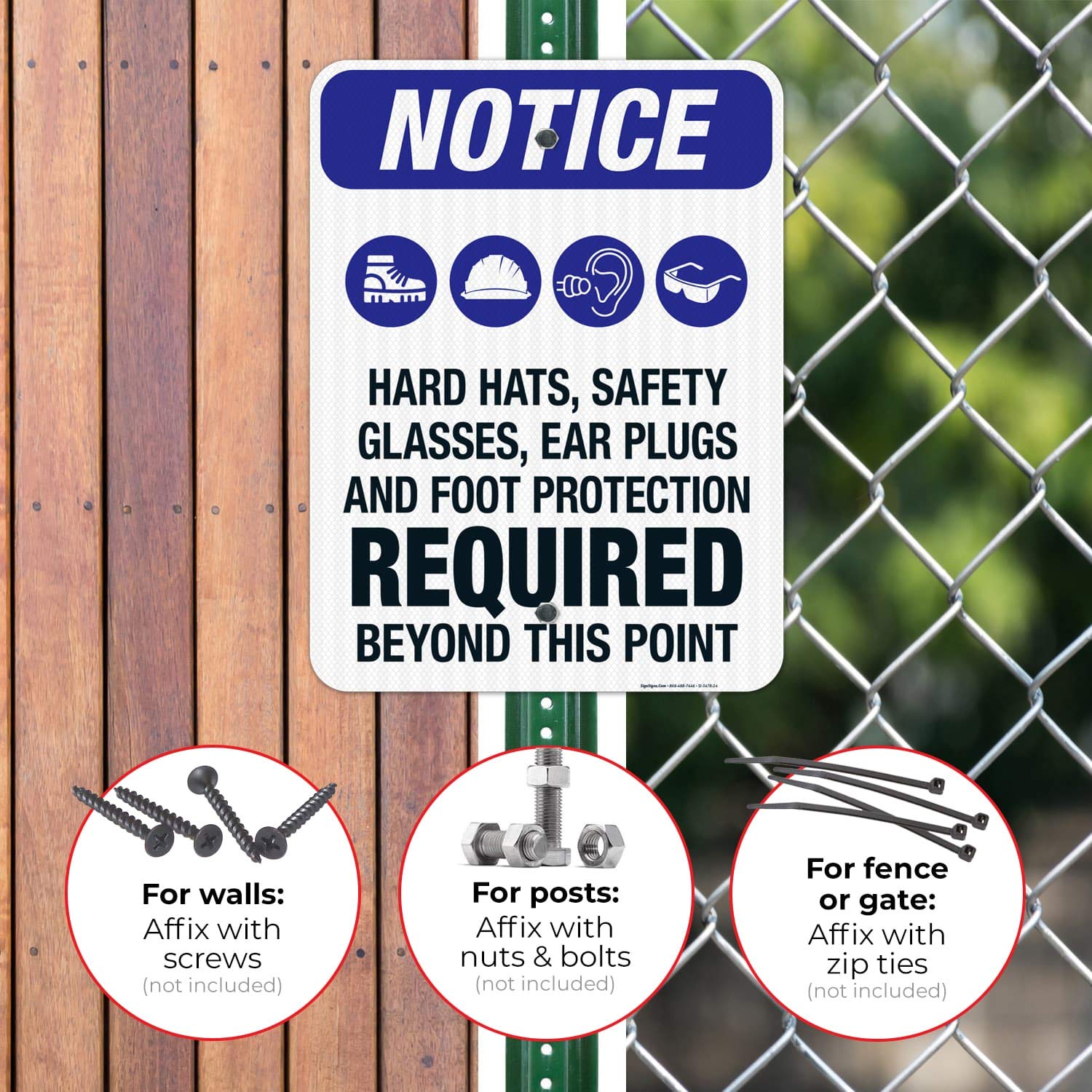 3M EGP Reflective OSHA Safety Sign - 18x24 Inches Aluminum, Fade Resistant for Indoor/Outdoor Use | Hear Hats, Safety Glasses, Ear Plugs & Foot Protection Required | Made in USA - Perfect for Construction Sites, Factories & Work Zones