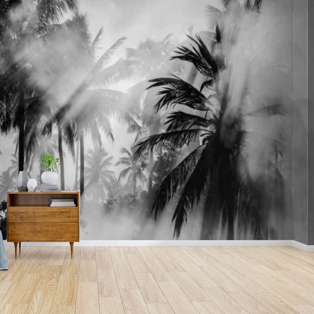 Peel and Stick Wallpaper - Black & White Palm Trees in Alagoas Design | Self-Adhesive Removable Vinyl Wall Mural for Living Room, Bedroom & Home Decor | Large Wall Sticker & Shelf Paper