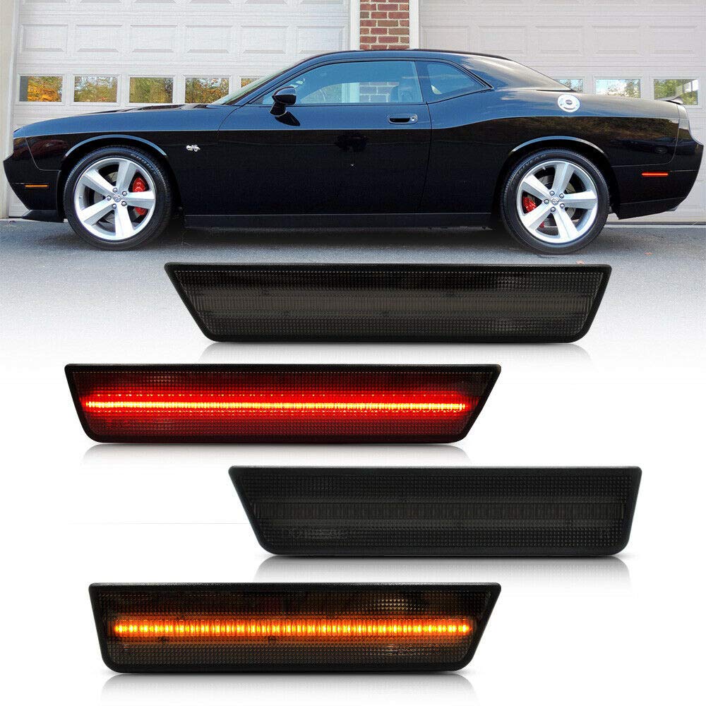 Smoked Lens Amber Red LED Side Marker Light for Dodge Challenger 2008-2014 - OEM Replacement - Enhanced Visibility & Style for Night Driving & Car Shows
