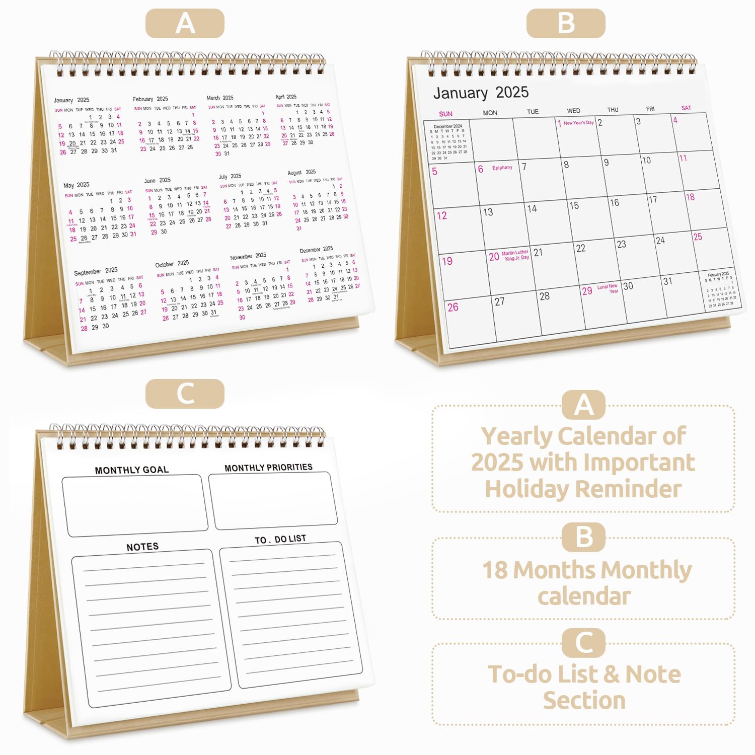SKYDUE 18-Month Desk Calendar 2025-2026 (Jan 2025 - Jun 2026) | 8.5