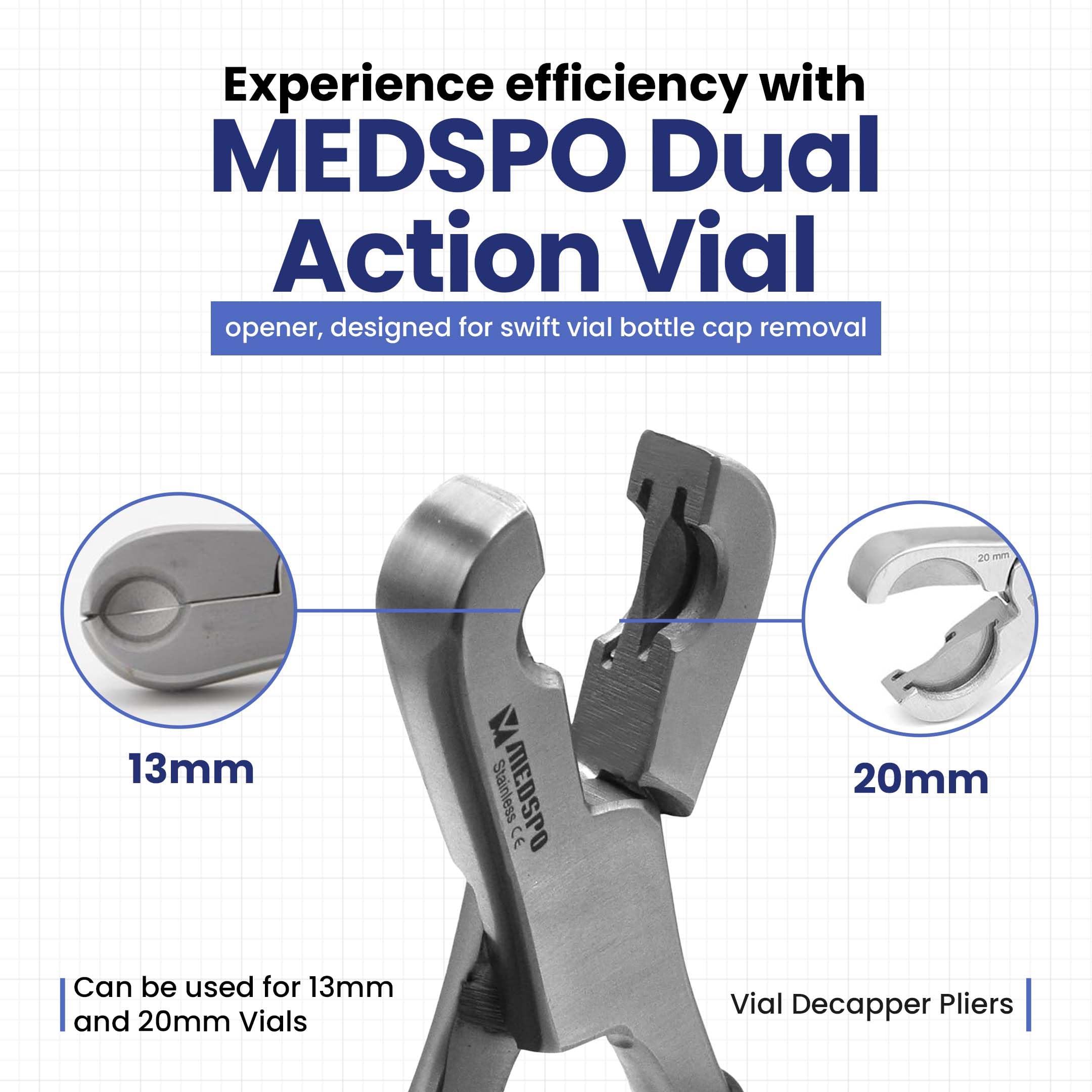 Dual Action Vial Opener and Vial Decapper - Ergonomic & Durable Medicine Bottle Cap Remover Tool (13mm x 20mm) for Pharmacy, Lab, and Home Medical Use | Easy Open Vials for Injections, Prescriptions & Essential Oils