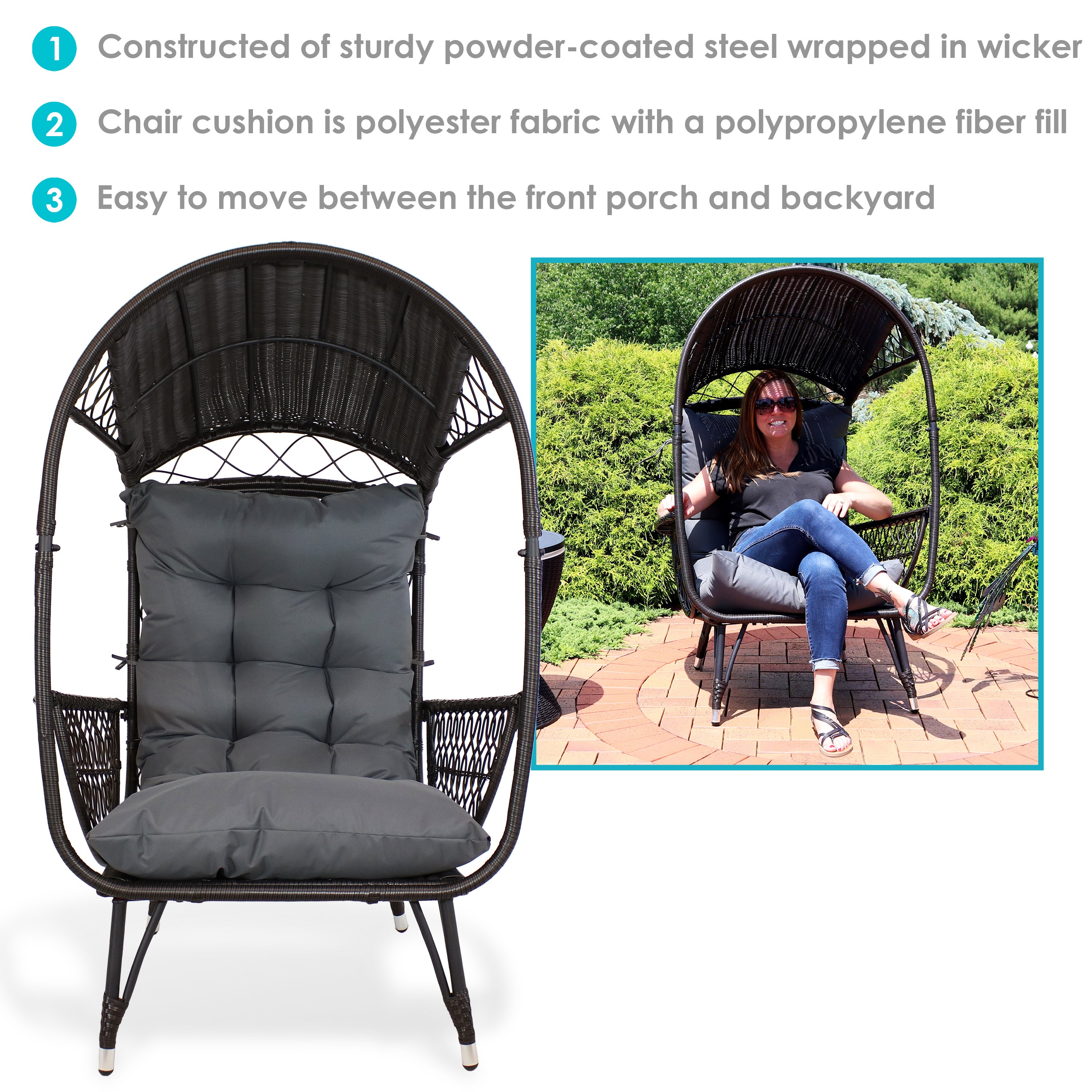Sunnydaze Outdoor Egg Chair with Stand - 56.5
