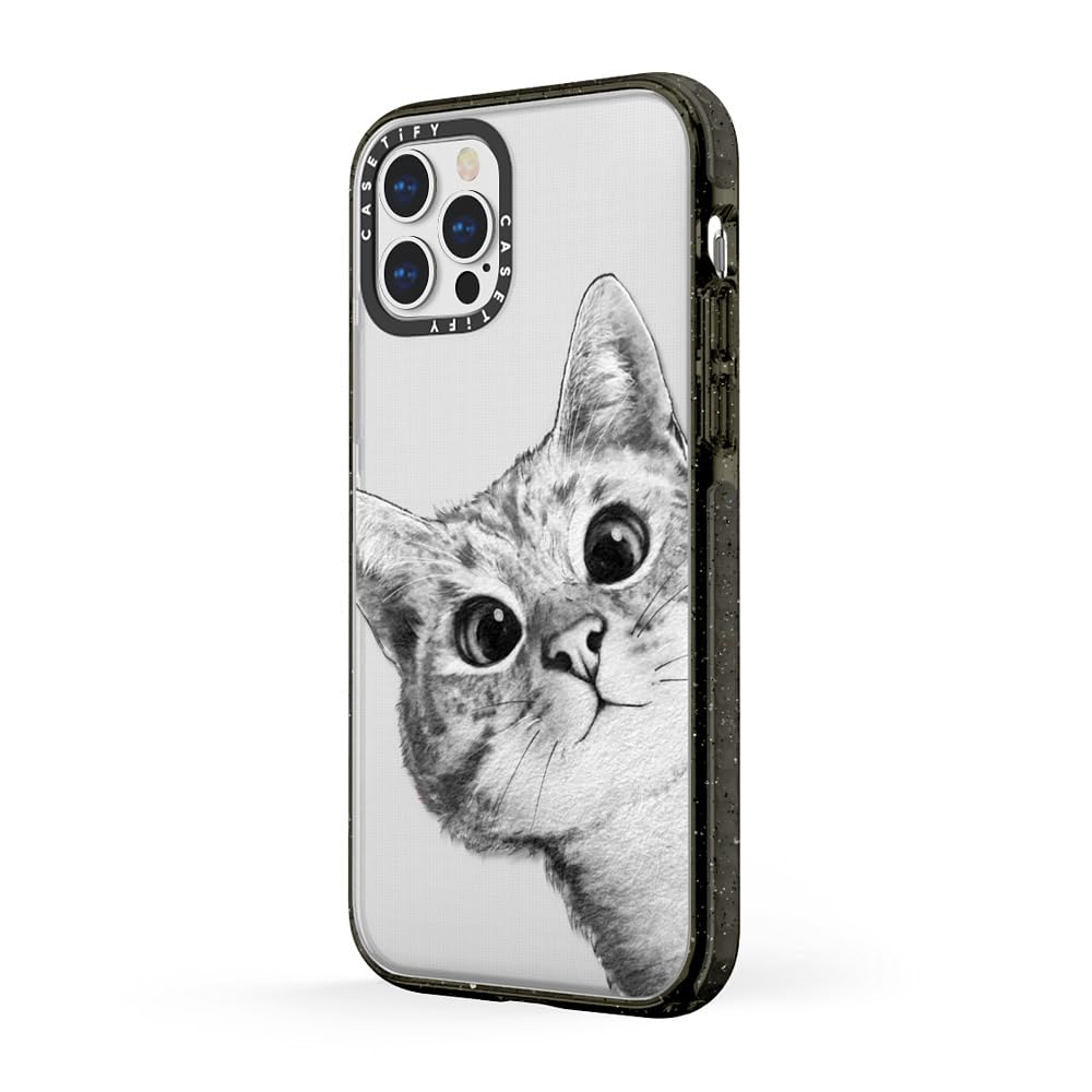 CASETiFY Impact Case for iPhone 12 & iPhone 12 Pro - Clear Black with Peekaboo Cat Design on Rose Gold - Durable Protective Phone Cover for Everyday Use & Travel