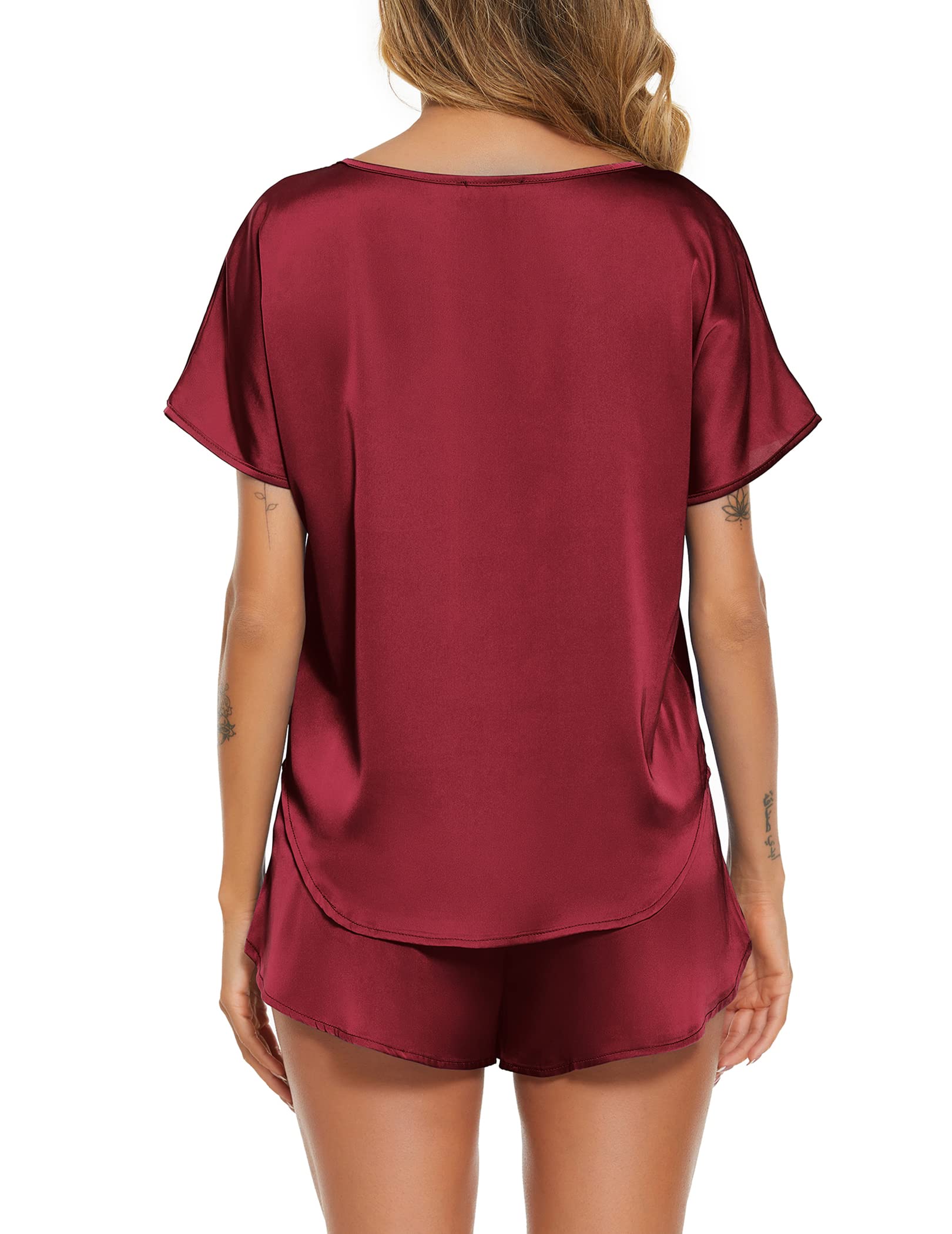 Ekouaer Women's Satin Pajama Set - Short Sleeve Lightweight Silk Sleepwear & Lounge Outfit 2-Piece with Shorts for Summer Nights, Relaxing at Home, and Vacation Comfort