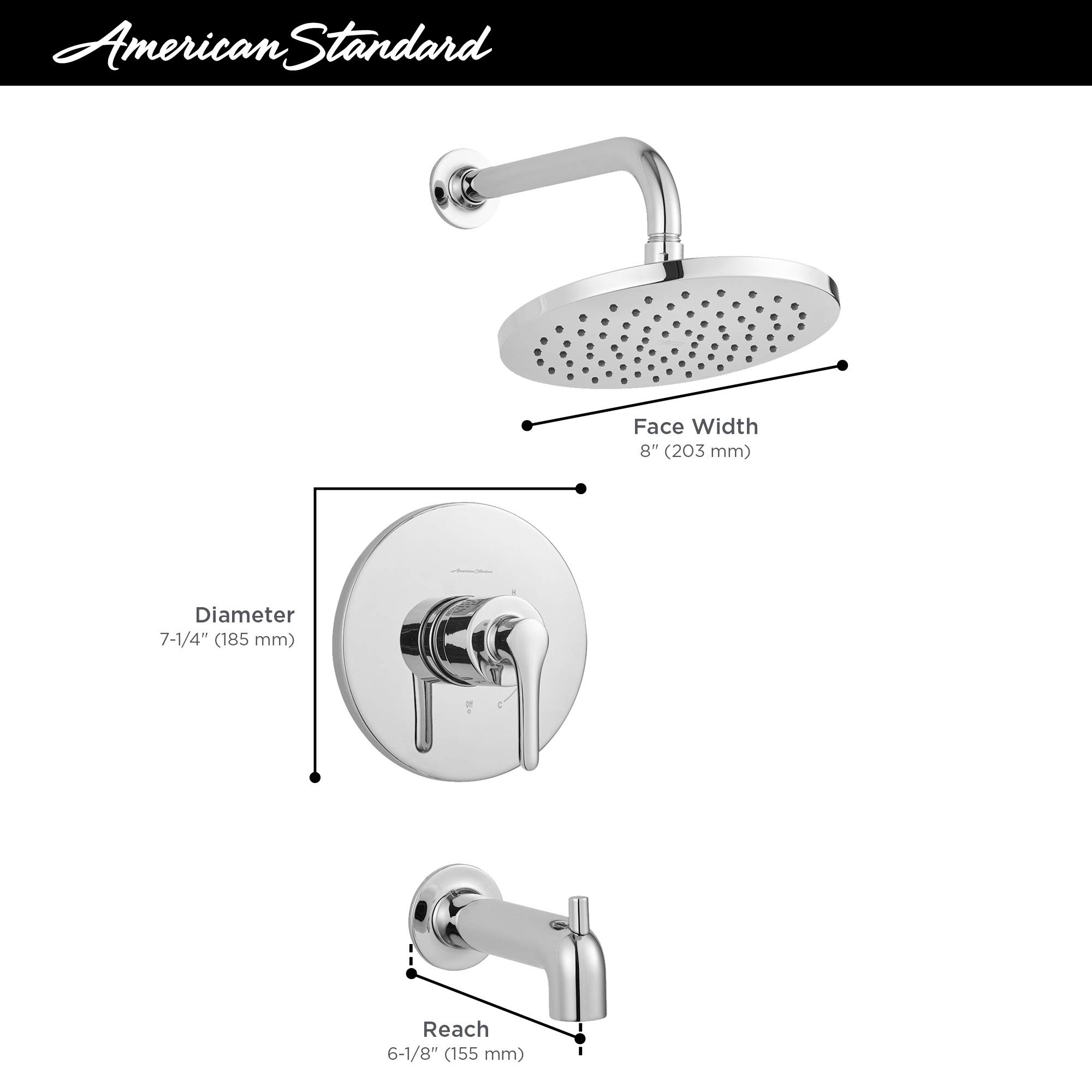 American Standard TU105502.002 Chrome Studio S Tub and Shower Trim Kit with Cartridge - 2.5 GPM Flow Rate for Bathroom Renovation | Perfect for Modern Home Bathing Experience