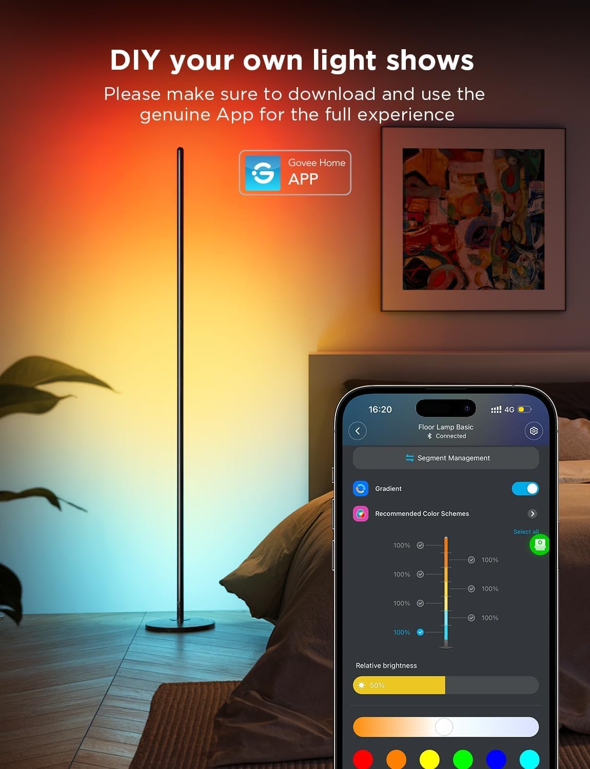 Govee RGBIC Smart LED Floor Lamp - 61 Scene Modes, Music Sync, Modern Corner Standing Lamp for Living Room & Bedroom | Mood Lighting, Home Decor, Gaming Setup