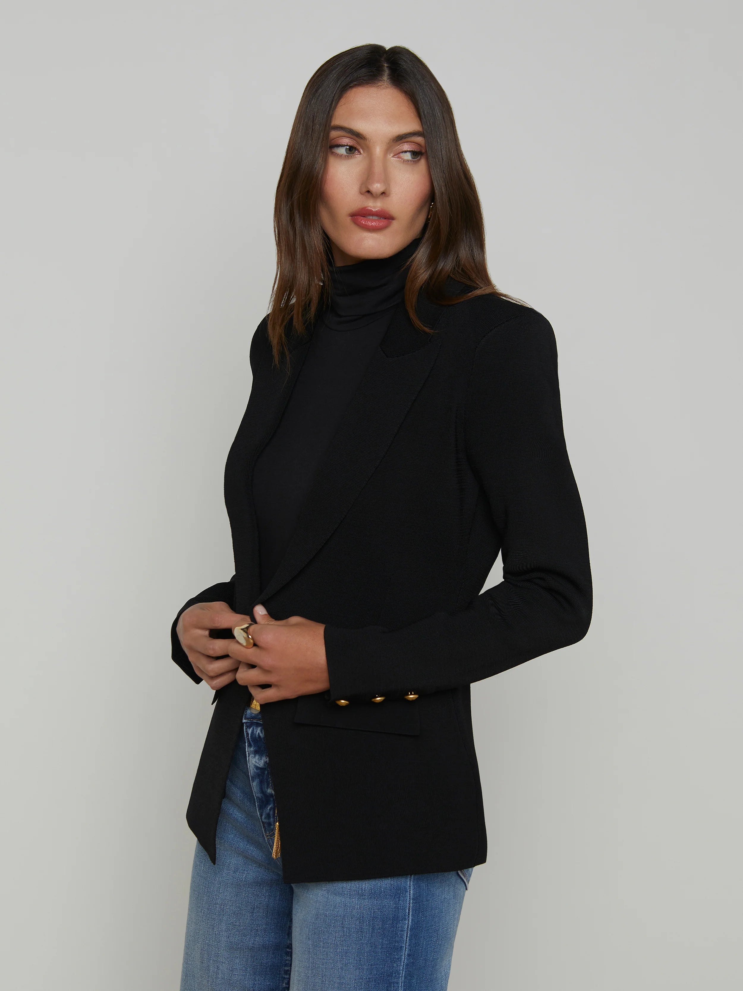 Chamberlain Knit Blazer for Women - Black & Gold Slim Fit Blazer Jacket | Office Wear, Business Casual, Dinner Date Outfits