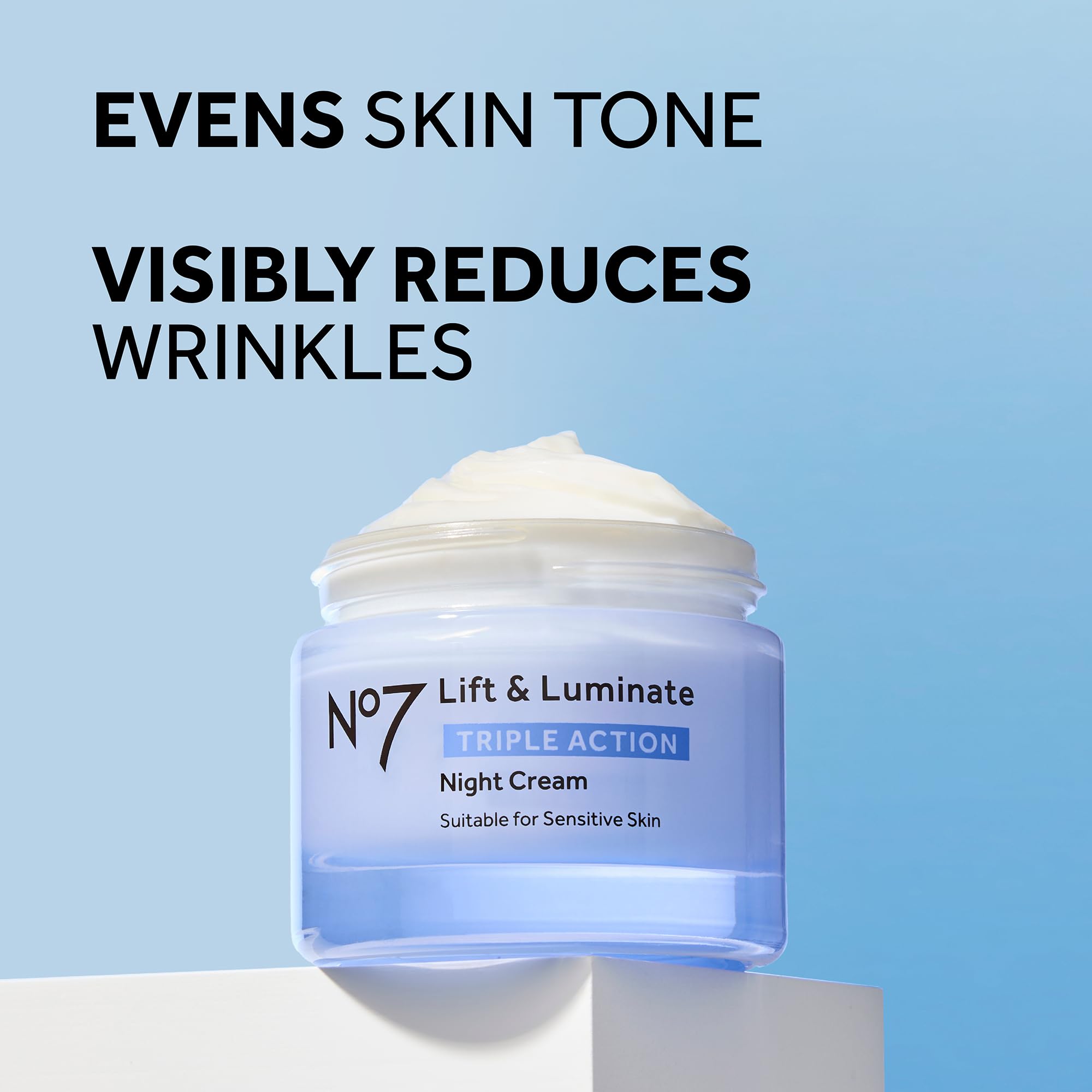 No7 Lift & Luminate Triple Action Night Cream - Fragrance-Free Anti-Wrinkle Collagen Peptide Moisturizer with Hyaluronic Acid, Hibiscus & Vitamin C for Brightening Skin (50ml) | Perfect for Nighttime Skincare Routine & Reducing Fine Lines