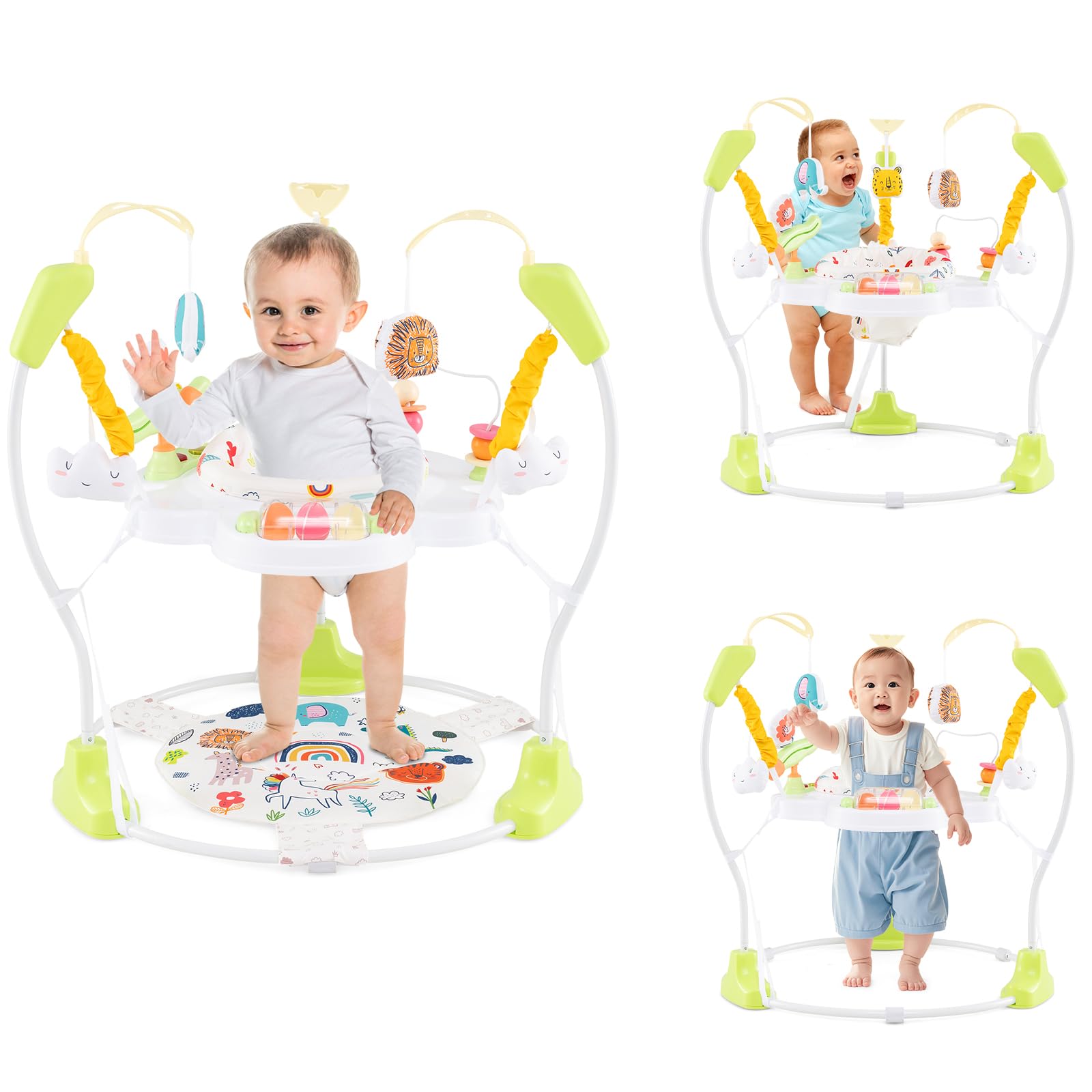HONEY JOY Baby Bouncer Activity Center - 360° Rotating Jumperoo with Music, Lights & Developmental Toys | 3 Adjustable Heights for Infants 6-12 Months | Interactive Play Mat & Sound Effects | Perfect for Playtime, Learning & Motor Skill Development (Yellow)