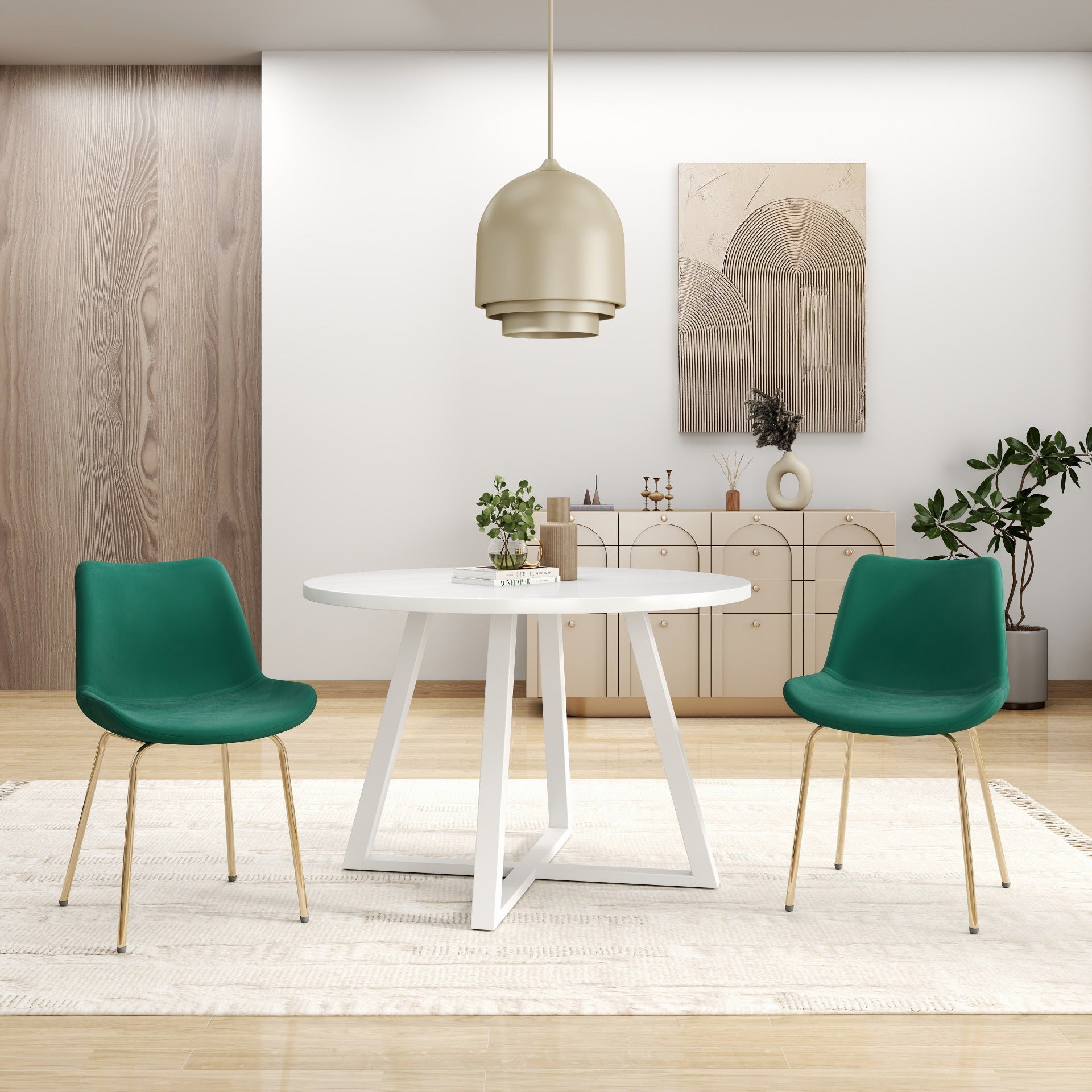 Roundhill Furniture Avant Round Dining Set - 3 Piece Trestle Table with 2 Side Chairs for Kitchen, Breakfast Nook & Small Space Dining | Modern Round Dining Room Furniture