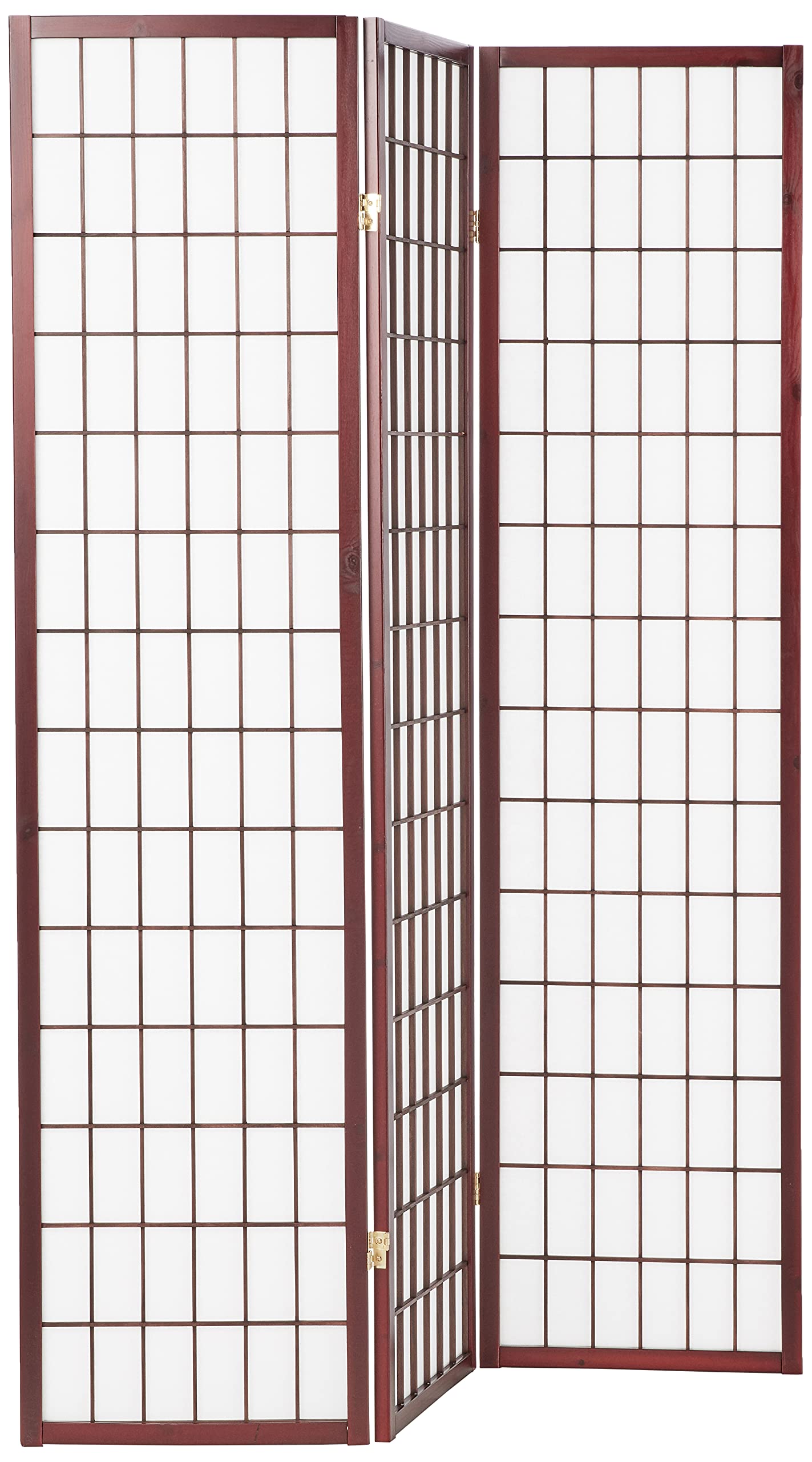 ORE International 3-Panel Wooden Room Divider Screen - Cherry Finish for Home, Office & Privacy - Folding Partition for Bedroom, Living Room & Studio Spaces