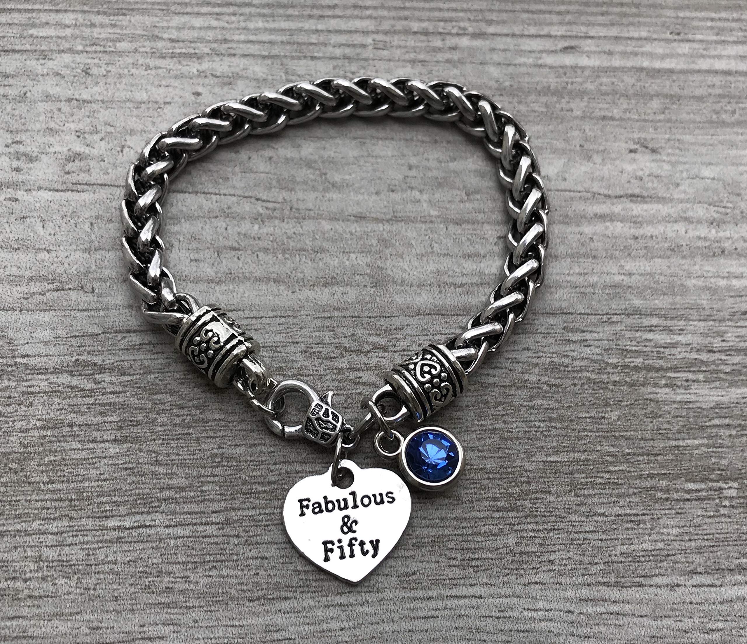 50th Birthday Charm Bracelet with Birthstone - Elegant 50th Birthday Gifts for Women, Fabulous & Fifty Jewelry - Perfect for Anniversary, Mother's Day & Special Occasions
