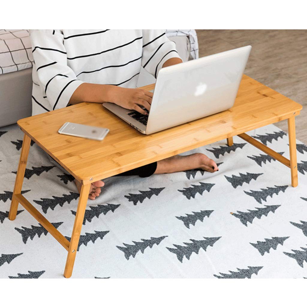 Bamboo Folding Bed Tray Table with Adjustable Legs - Portable Compact Laptop Desk for Breakfast in Bed, Work from Home, Picnic & Outdoor Use - Yellow Foldable Serving Table with Strong Support & High Weight Capacity