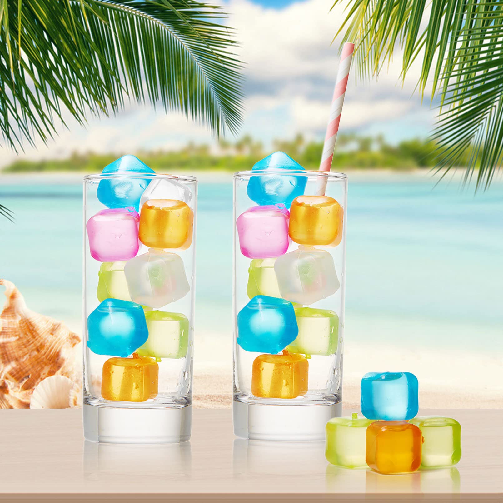 60Pcs Reusable Ice Cubes - BPA Free, Non-Diluting, Refreezable Plastic Ice Cubes for Drinks & Cocktails | Quick Frozen, Washable & Purified Water Filled (White + Colorful) | Perfect for Parties, Bars, Home & Office Use