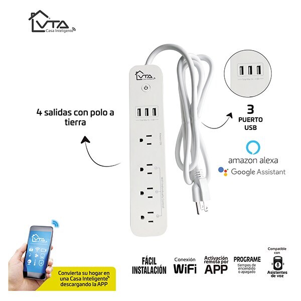 Smart Power Strip with 4 Outlets & 1.5M Cord - Perfect for Home Office, Gaming Setup & Entertainment Center