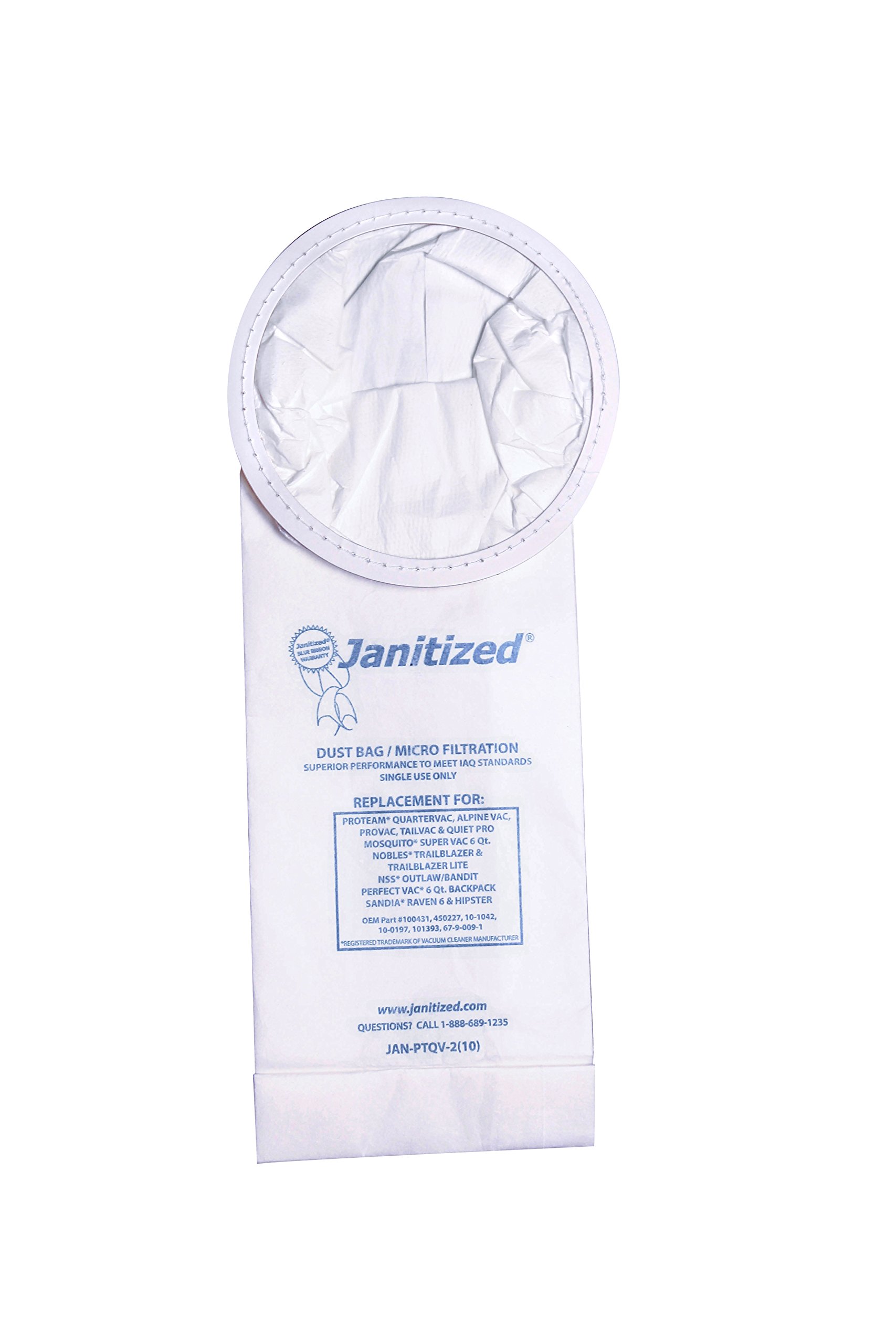Janitized Vacuum Filter Bags - 10 Pack for Proteam 6 qt Quartervac | HEPA Filtration | Ideal for Home Cleaning, Pet Hair Removal & Allergen Control