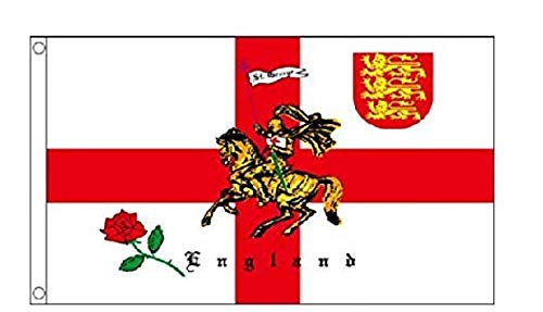 England Rose and Lion Charger St George 5'x3' Flag - Premium British National Banner for Outdoor & Indoor Decor, Sporting Events, and Patriotic Displays